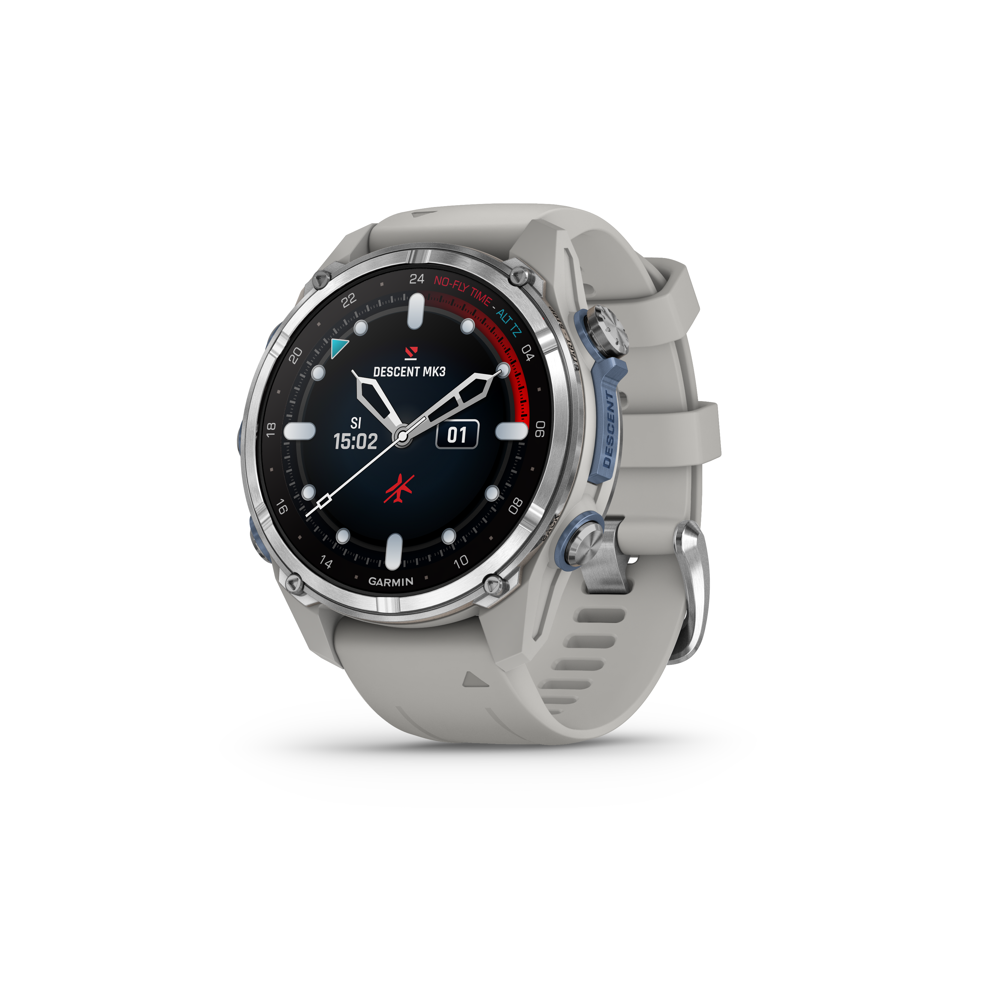Garmin Descent Mk3 Dive Computer & Fitness Watch - 43mm Stainless Steel with Fog Gray Silicone Band - Scuba Diving, Swimming & Everyday Wear