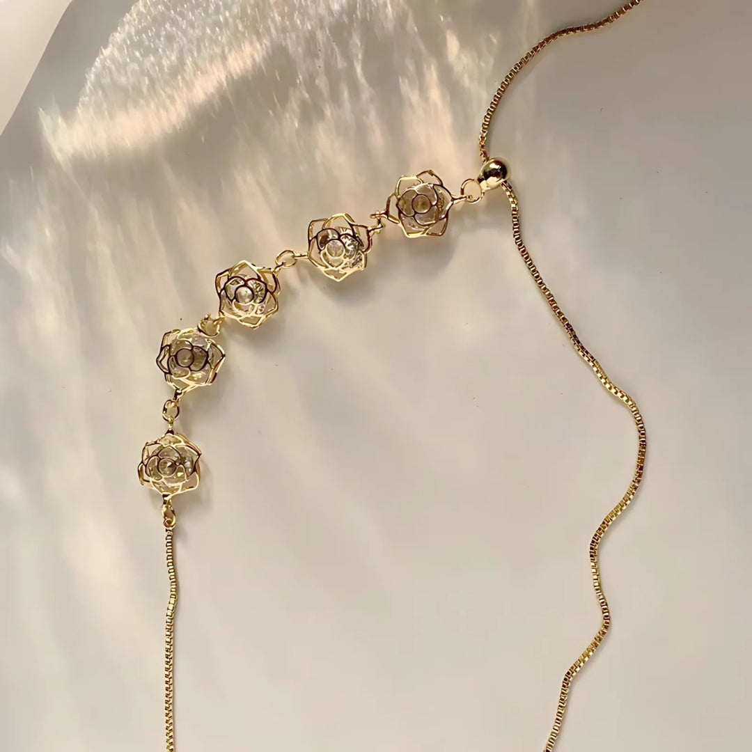 Elegant Pearl Flower Lariat Y Necklace for Women | 18K Gold Plated Bridal Jewelry Gift | Perfect for Weddings, Parties & Special Occasions - HN2449