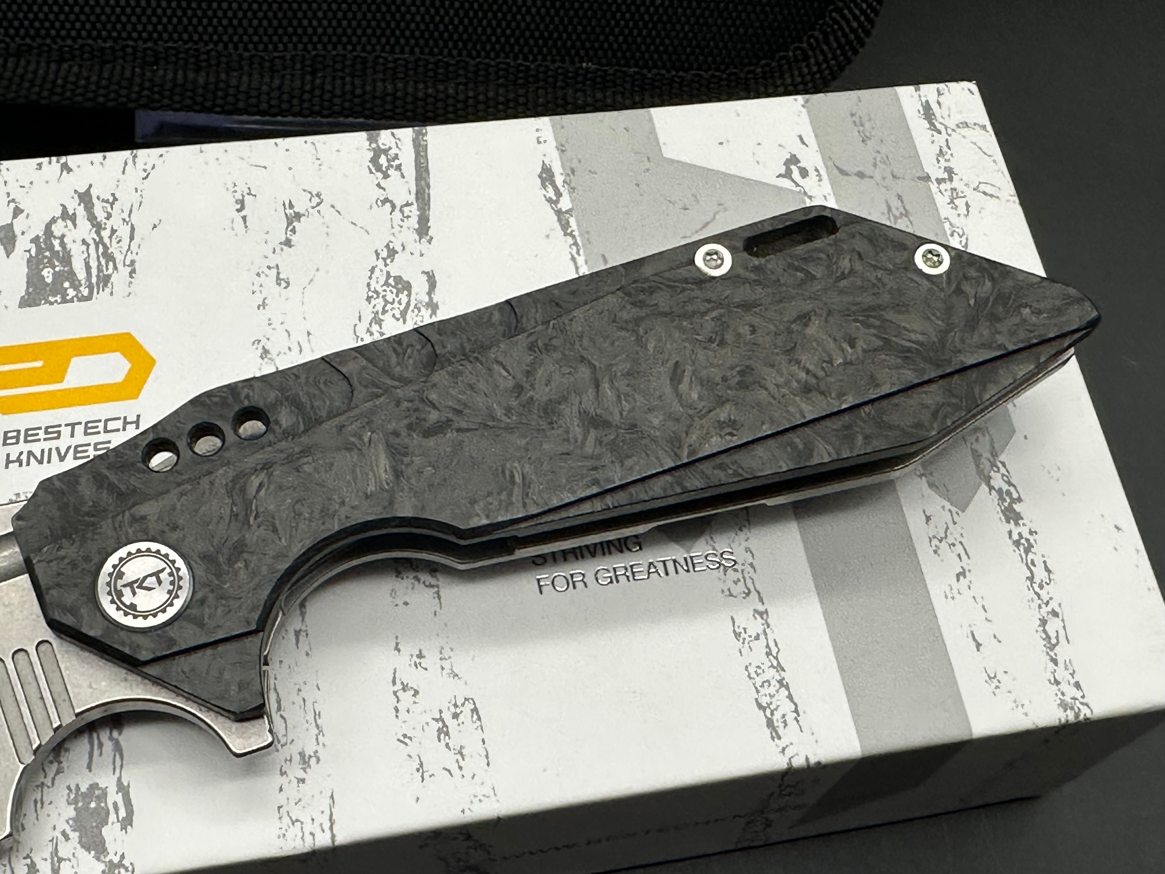BESTECH SHODAN Folding Pocket Knife - Carbon Fiber & Titanium Handle, S35VN Satin Blade (BT1910C) - EDC, Outdoor Camping, Hunting & Survival Gear