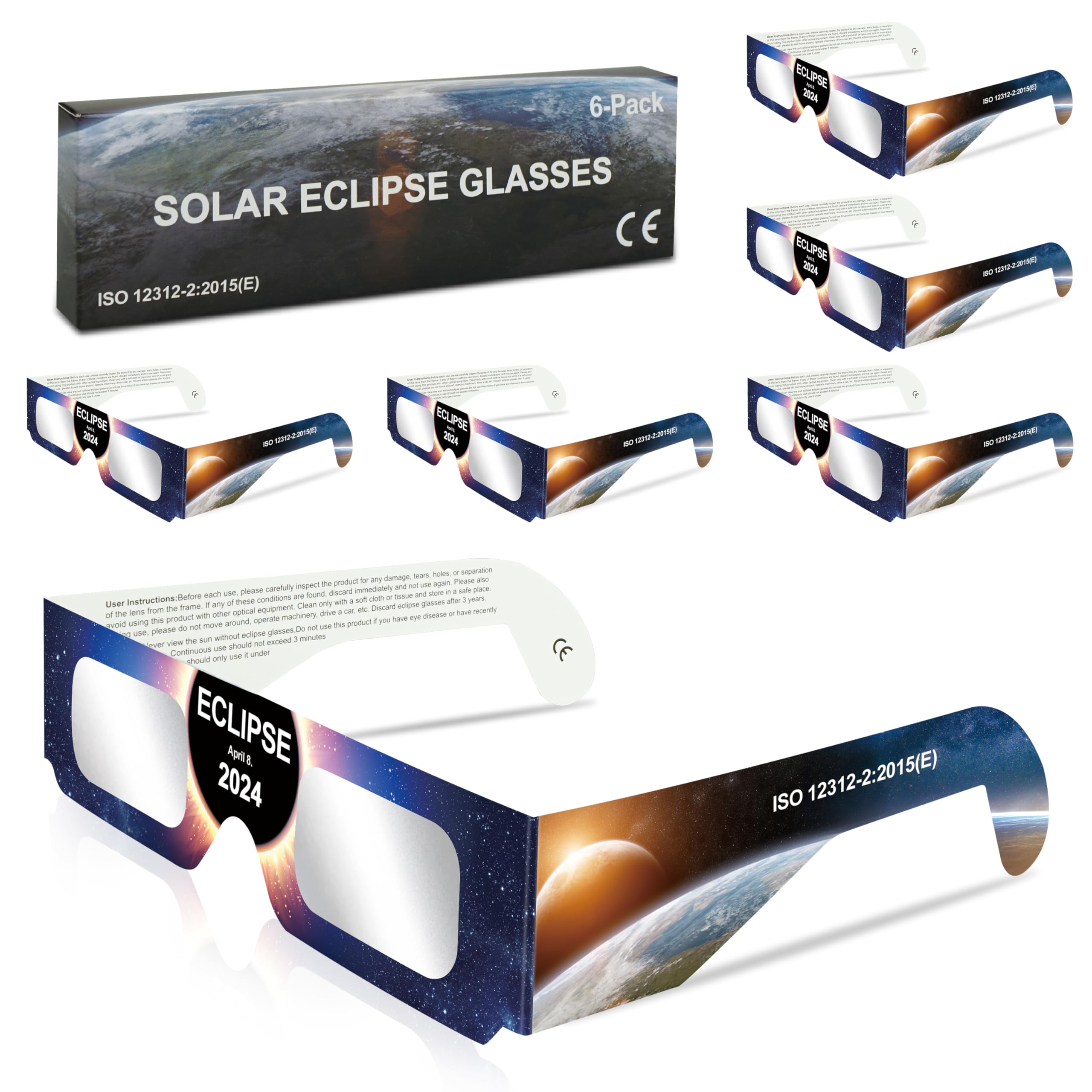 2024 Solar Eclipse Glasses - 6 Pack, AAS Approved & ISO Certified for Safe Sun Viewing - Outdoor Events & Astronomy