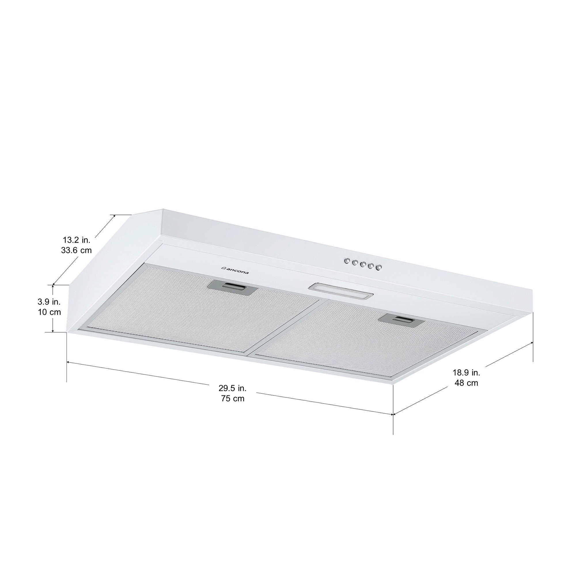 Ancona 30 Inch Convertible Under Cabinet Range Hood in White - Powerful Kitchen Ventilation for Smoke & Odor Removal - Perfect for Small to Medium Kitchens, Apartments & Remodels