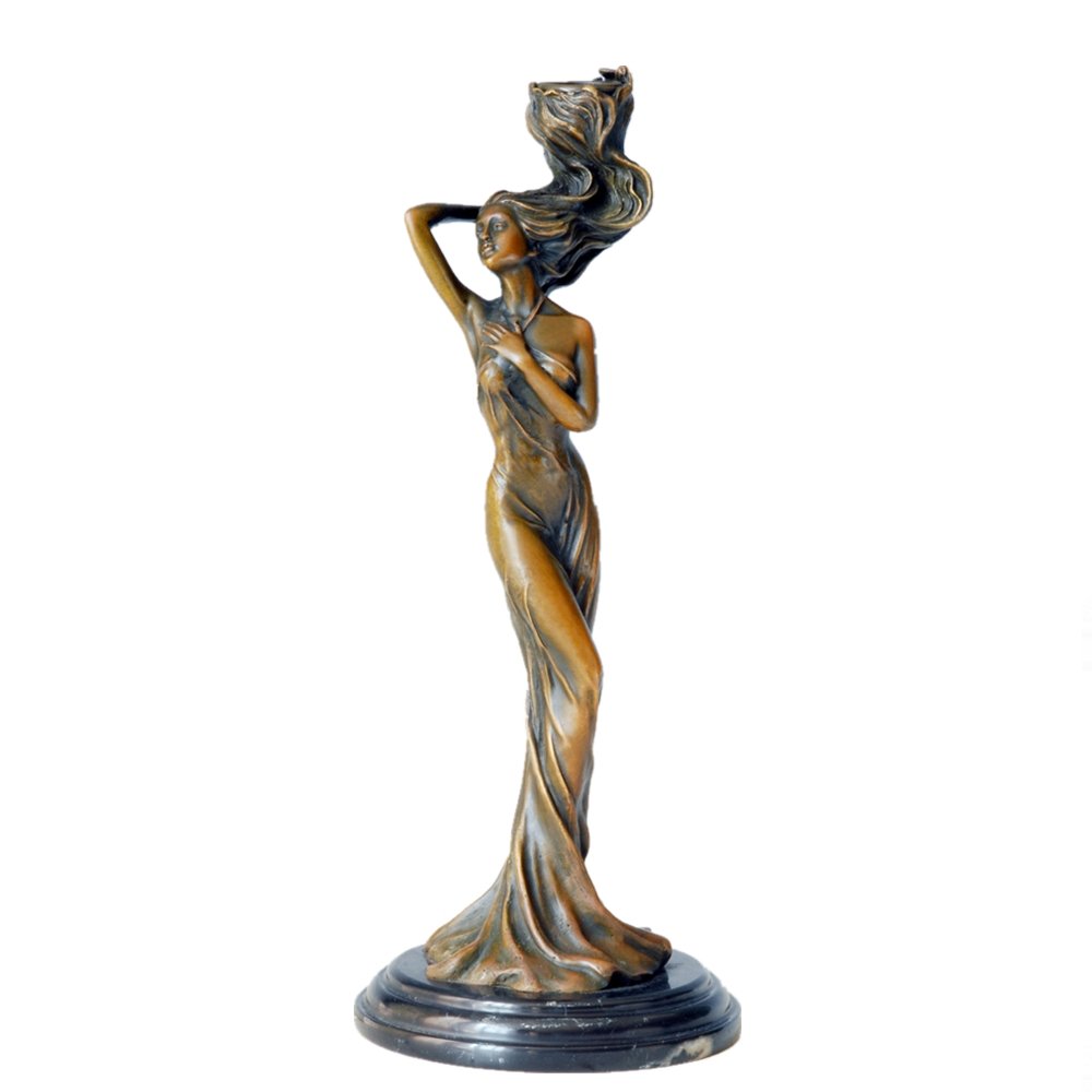 Elegant Bronze Female Statue Sculpture Candle Holder - Classic Home Decor Art Piece for Living Room, Bedroom & Dining Table Centerpiece