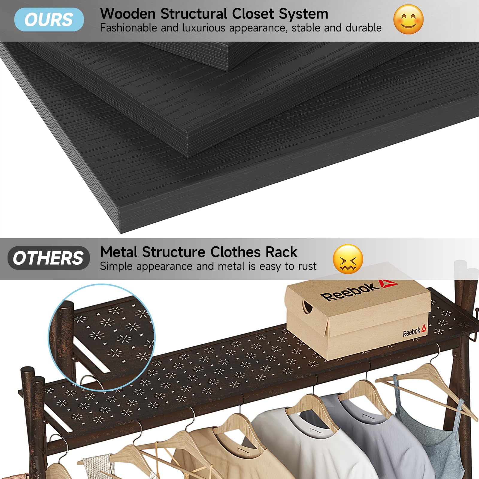 96 Inch Heavy Duty Walk-In Closet Organizer System - 8FT Closet with 3 Adjustable Shelves, 3 Hanging Rods & 3 Drawers - Built-In Garment Rack Supports 1000LBS (96