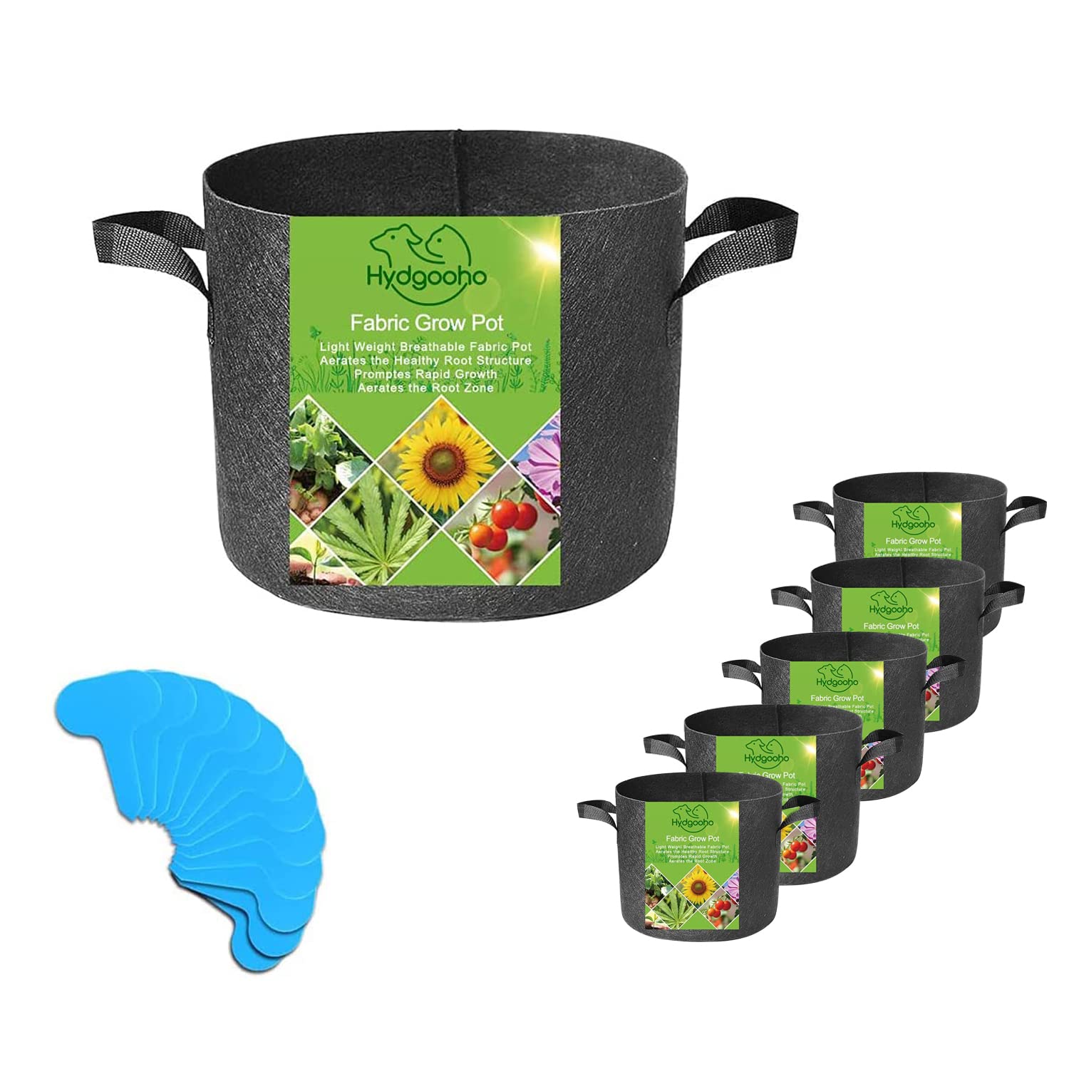HYDGOOHO 3 Gallon Grow Bags 5-Pack - Breathable Fabric Plant Pots with Handles for Potatoes, Strawberries, Vegetables & Plants - Ideal for Indoor/Outdoor Gardening & Container Planting