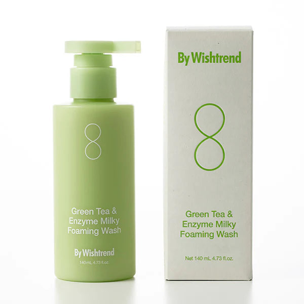 By Wishtrend Green Tea & Enzyme Milky Foaming Face Wash 140ml - Gentle Cleanser for Sensitive Skin, Daily Skincare Routine