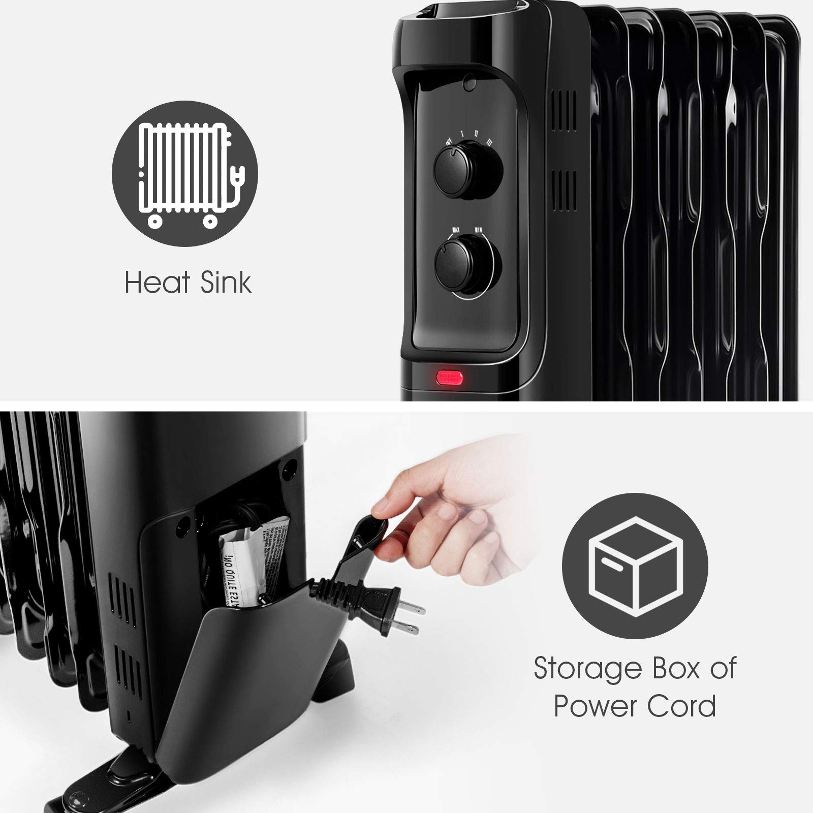 Tangkula 1500W Oil Filled Radiator Heater - 3 Heat Settings, Adjustable Thermostat, Tip-Over & Overheat Protection - Portable Electric Space Heater for Home, Office, Bedroom & Indoor Use - Energy Efficient Winter Heating Solution