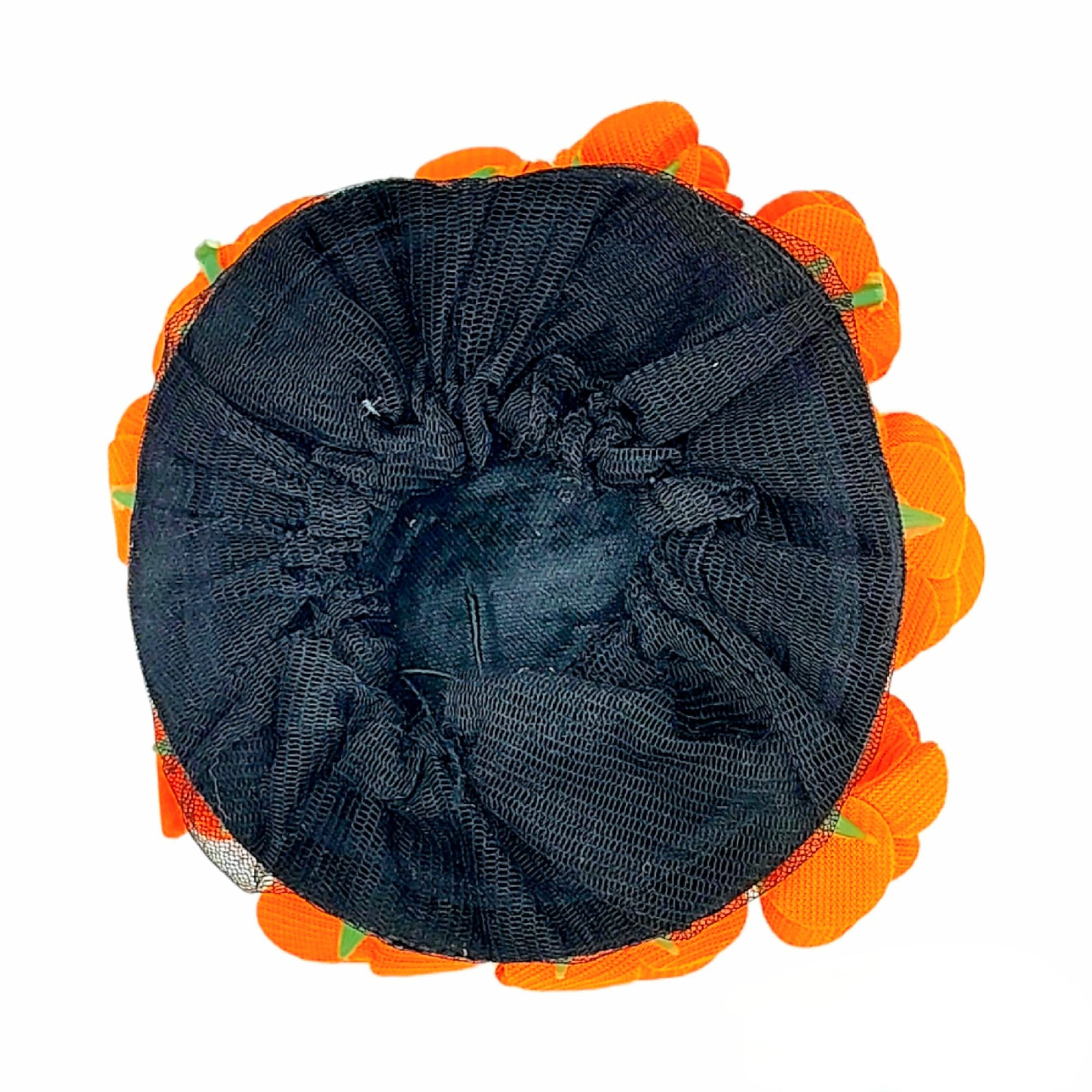 Orange & White Artificial Flower Gajra Hair Accessories - Full Bun Juda Maker with Rubber Band for Women & Girls - Perfect for Weddings, Parties & Festivals