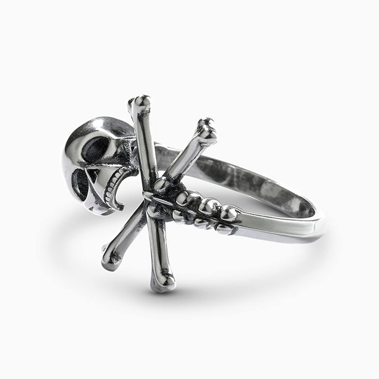 Gothic Black Skull Ring Sterling Silver - Jolly Roger Skeleton Band for Women & Men | Couples Jewelry for Halloween, Engagement & Anniversary Gifts | Perfect for Gothic Fashion, Punk Style & Dark Aesthetic Outfits