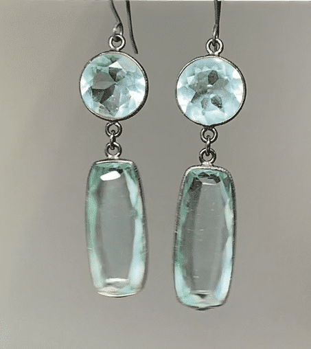 Sparkling Aqua Crystal Quartz Dangle Earrings in Oxidized Silver - Elegant Bohemian Jewelry for Women, Perfect for Parties, Weddings & Special Occasions