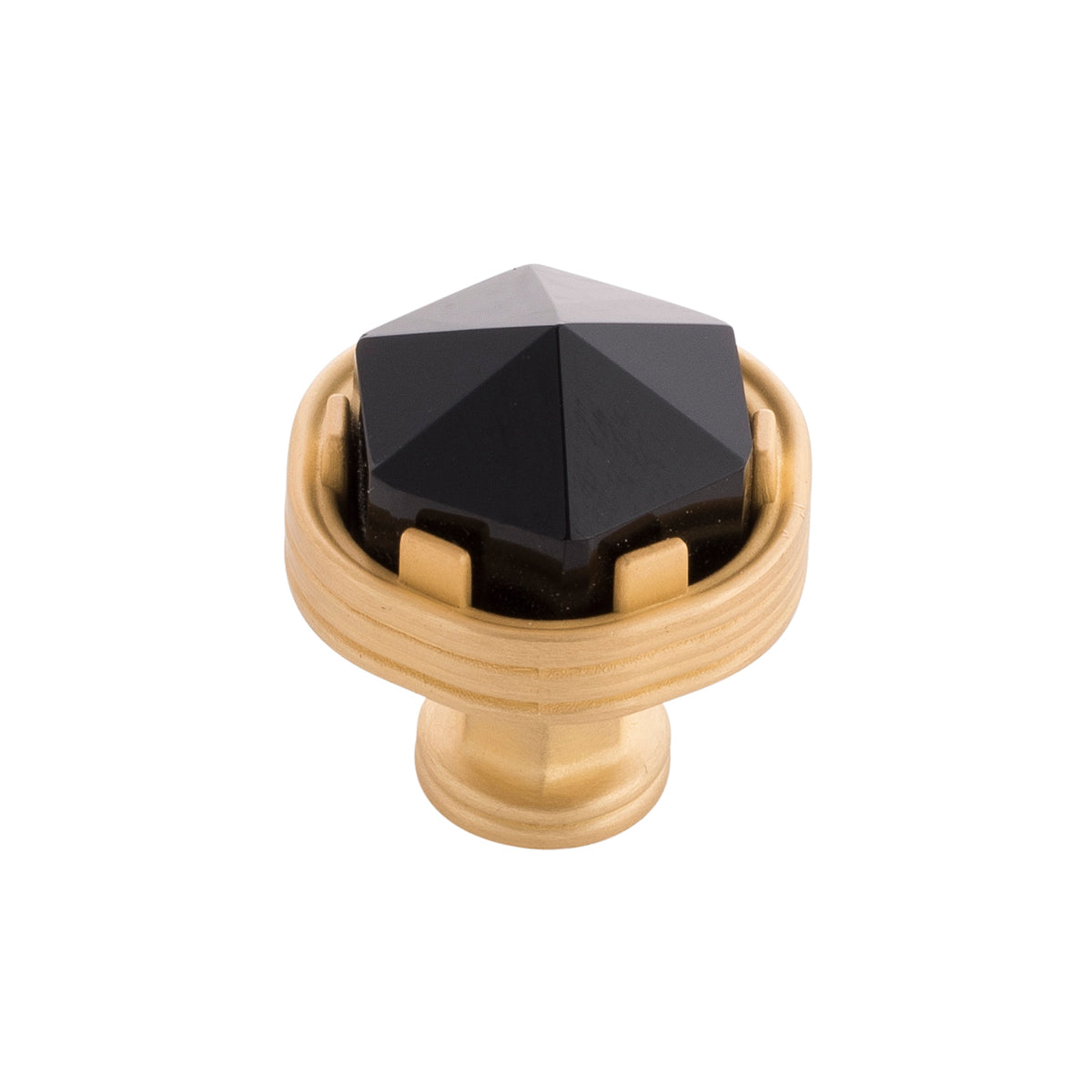 1-3/16 Inch Brushed Golden Brass Cabinet Knob with Opaque Black Glass Finish - Perfect for Kitchen Cabinets, Dressers & Bathroom Vanities