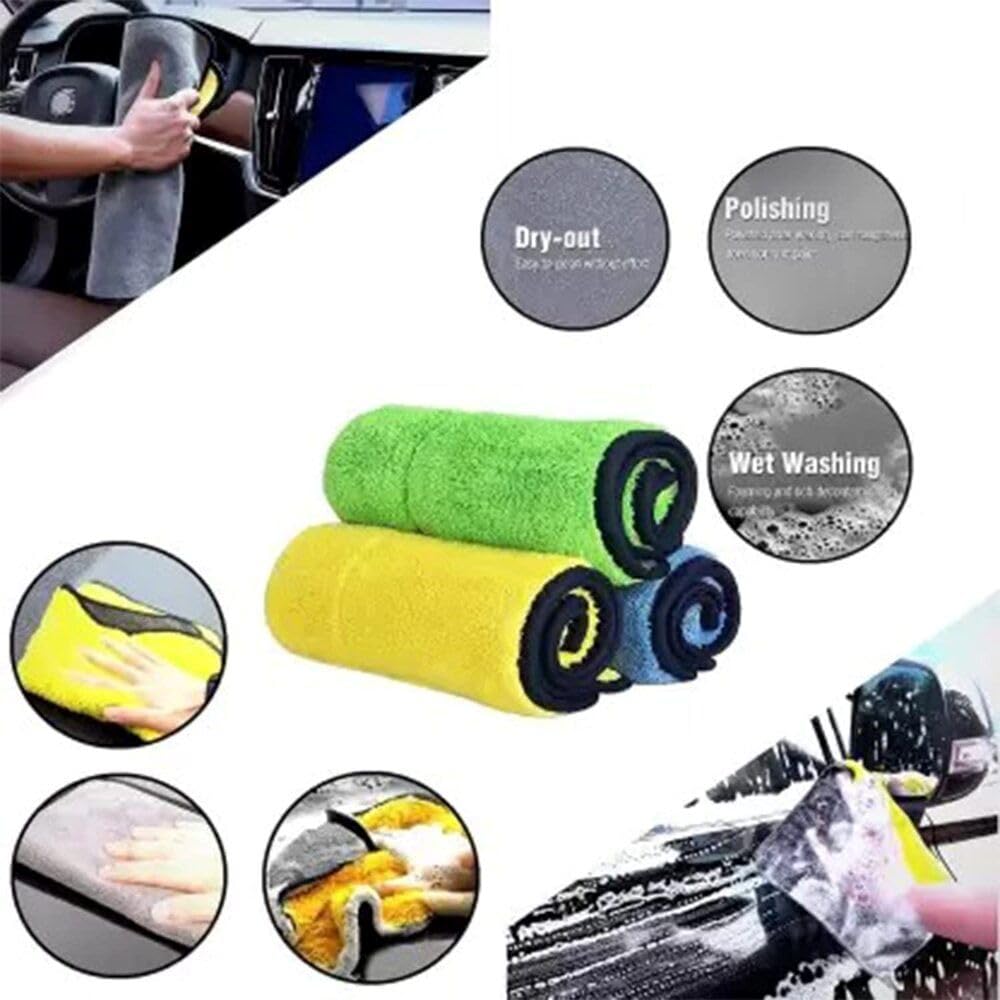 Premium Microfiber Cleaning Cloths 3-Pack (30x40cm, 800 GSM) - Multi-Color Super Absorbent Towels for Kitchen, Car, Bike & Electronics Cleaning - Streak-Free Dusting & Polishing Cloths for Home & Auto Care