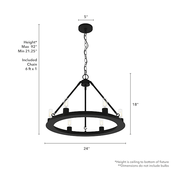 Hunter Saddlewood 6-Light Chandelier in Natural Iron - Rustic Farmhouse Ceiling Light Fixture for Dining Room, Living Room & Bedroom