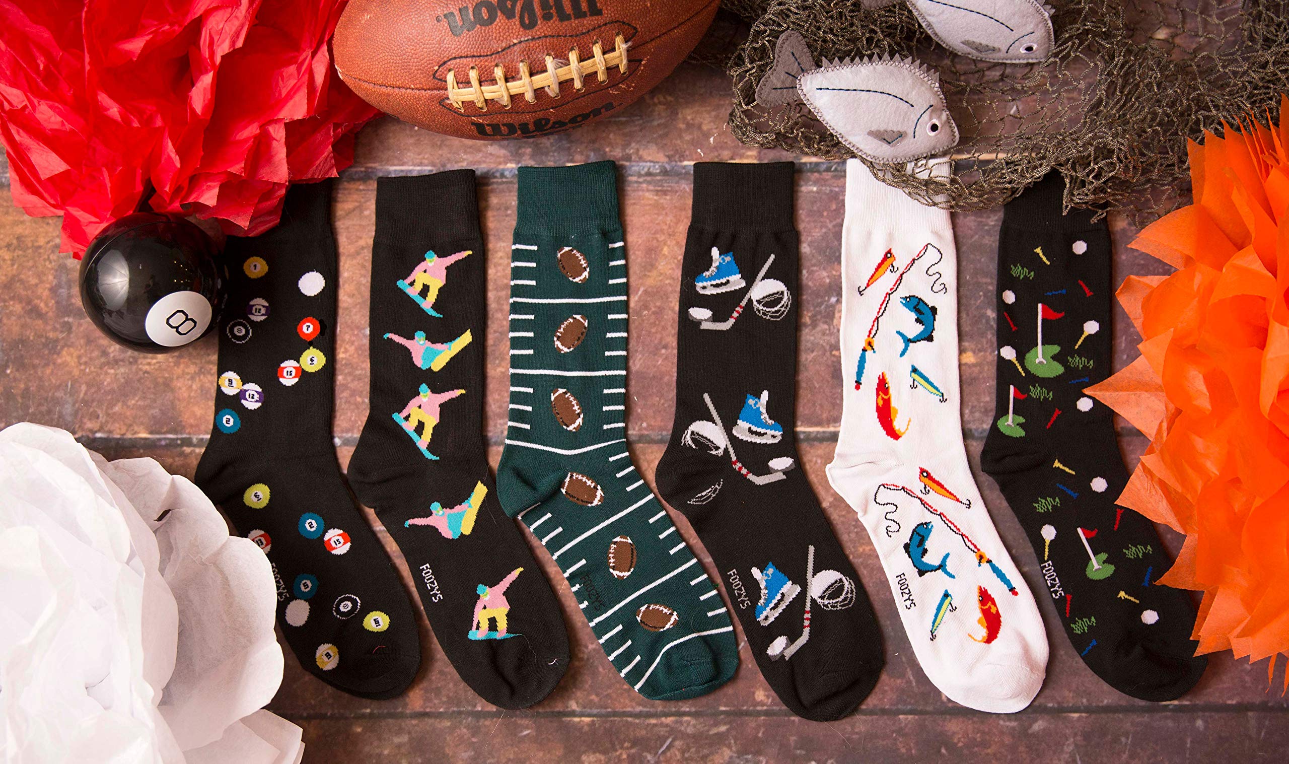 Foozys Men's Fun Crazy Cool Sports Themed Novelty Crew Socks - Perfect for Basketball, Baseball & Football Fans - Great Gift for Sports Lovers & Game Day Outfits