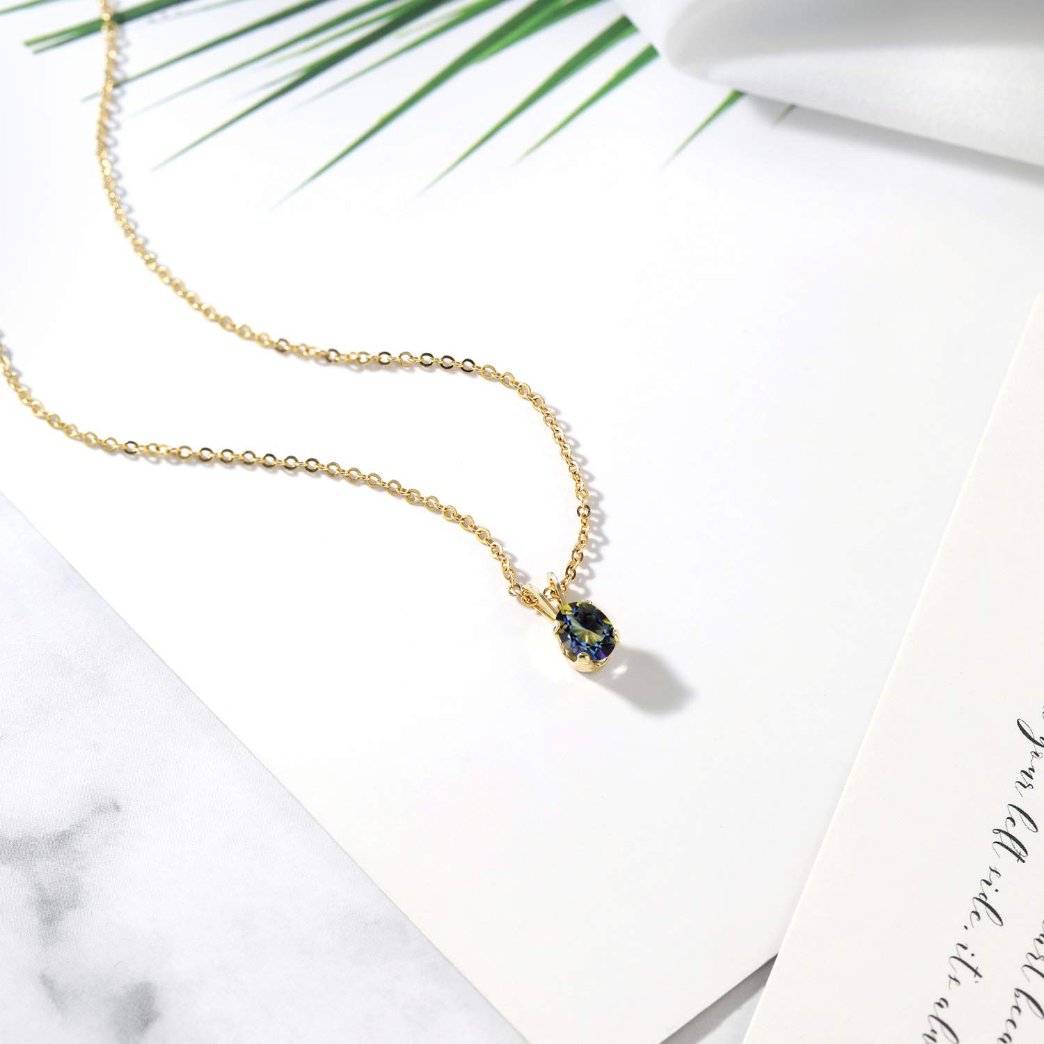 0.95 Ct Oval Blue Mystic Topaz Pendant Necklace - 18K Gold Plated Sterling Silver with Chain - Elegant Jewelry Gift for Women - Perfect for Weddings, Anniversaries & Special Occasions