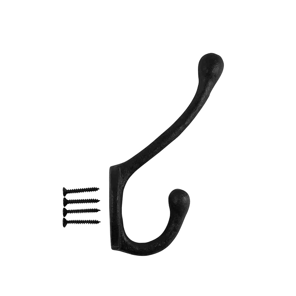 Rustic Black Wrought Iron Double Coat Hooks - 5 Inch Wall Mounted Robe & Jacket Hangers - Pack of 12 with Hardware - Rust Resistant for Entryway, Bathroom & Bedroom Organization