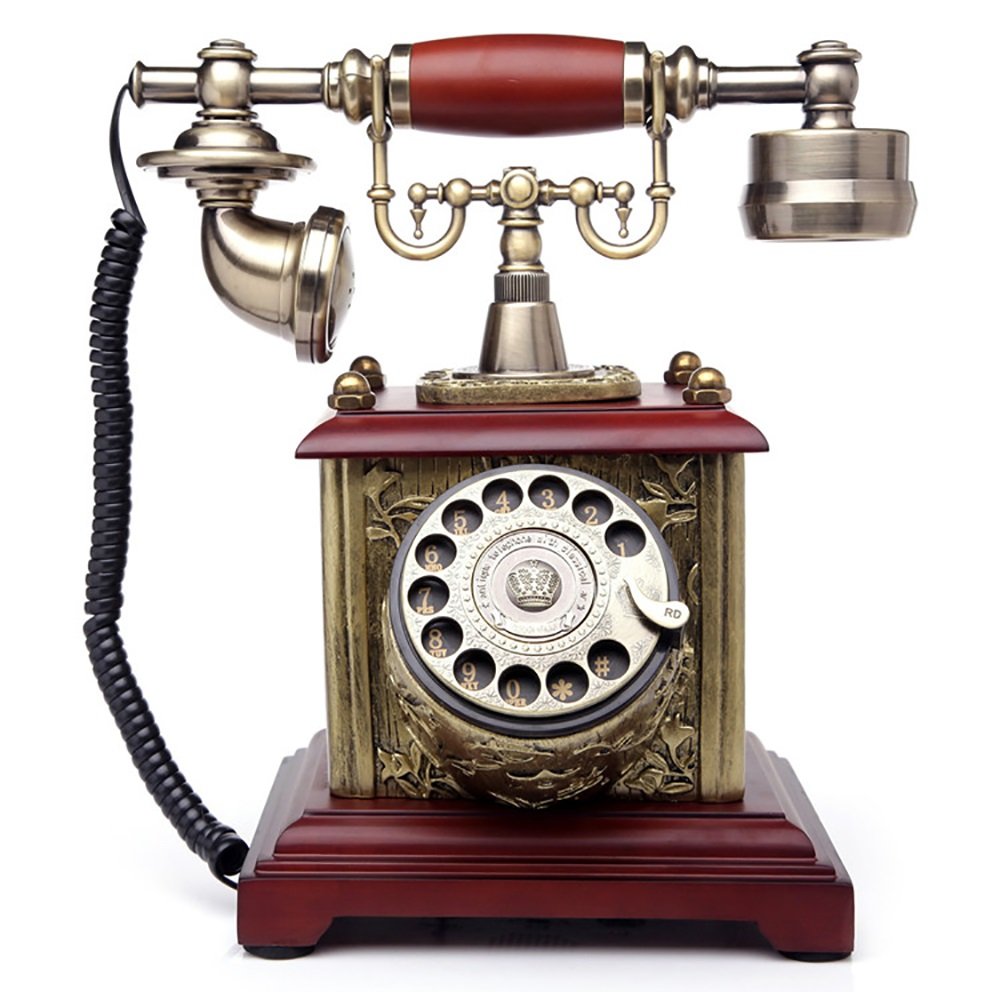 Vintage Retro Rotary Dial Phone - Solid Wood Antique Home Office Landline Telephone (Brown) - Perfect for Vintage Decor, Themed Parties & Film Props