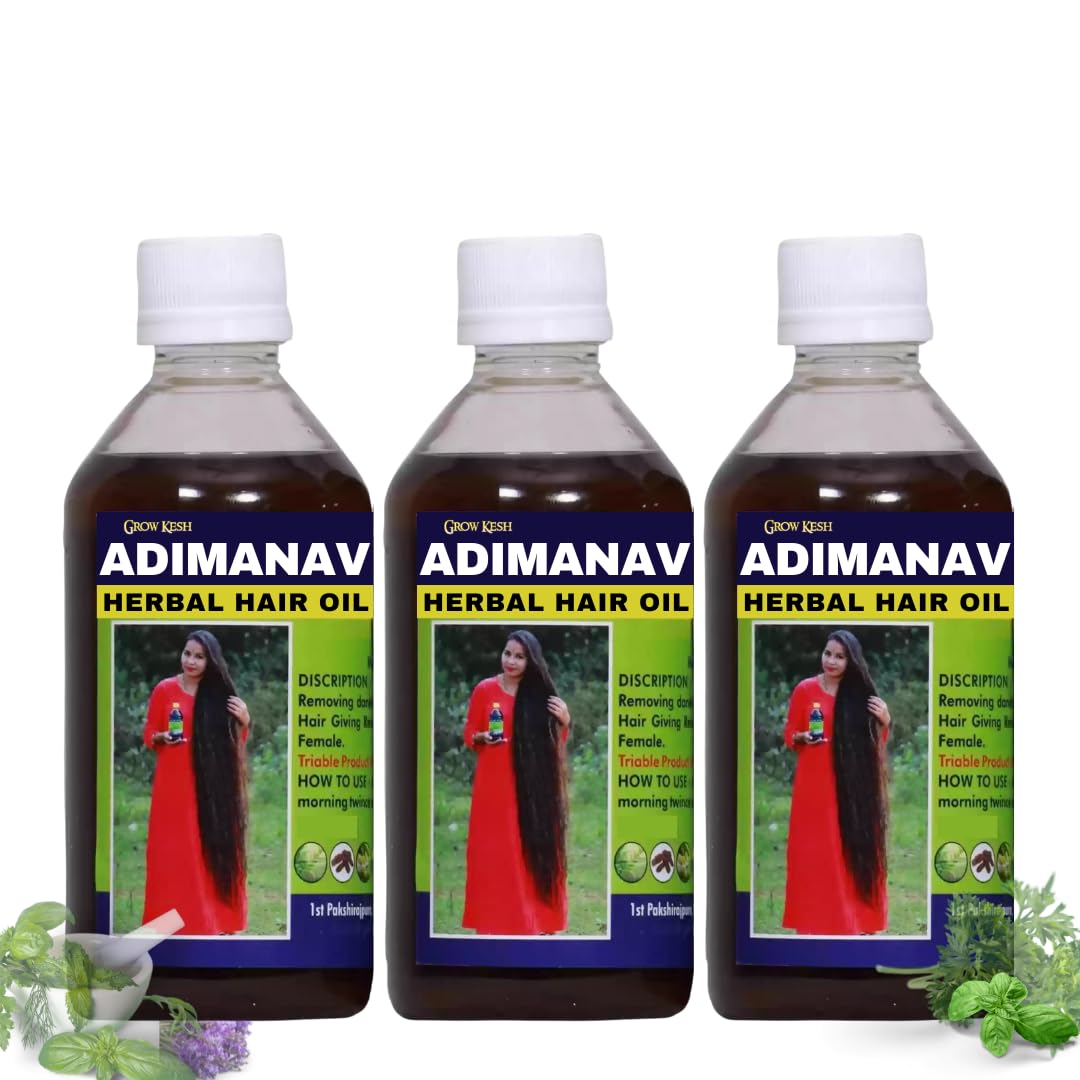 Adimanav Herbal Hair Oil for Men & Women - 100ml (Pack of 3) | Natural Hair Growth Treatment with Nilambari | For Dry, Damaged Hair & Scalp Care | Daily Hair Nourishment & Shine