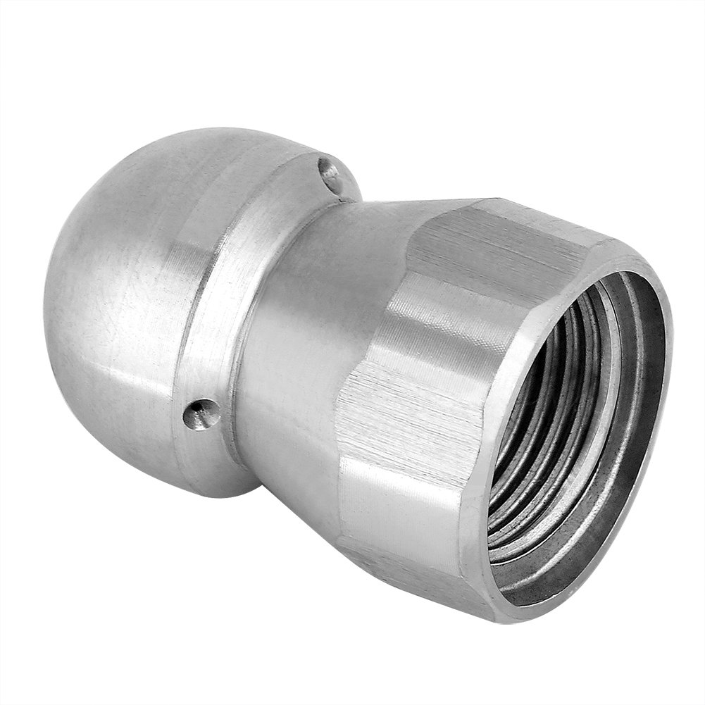 Stainless Steel 3/8 Inch Sewer Jetter Nozzle Kit with Hydro Jet, Random Flow & Button Sealing - 4000 PSI Drain Cleaning Tool for Home Plumbing, Commercial Use & Industrial Pipe Maintenance (1, Silver)