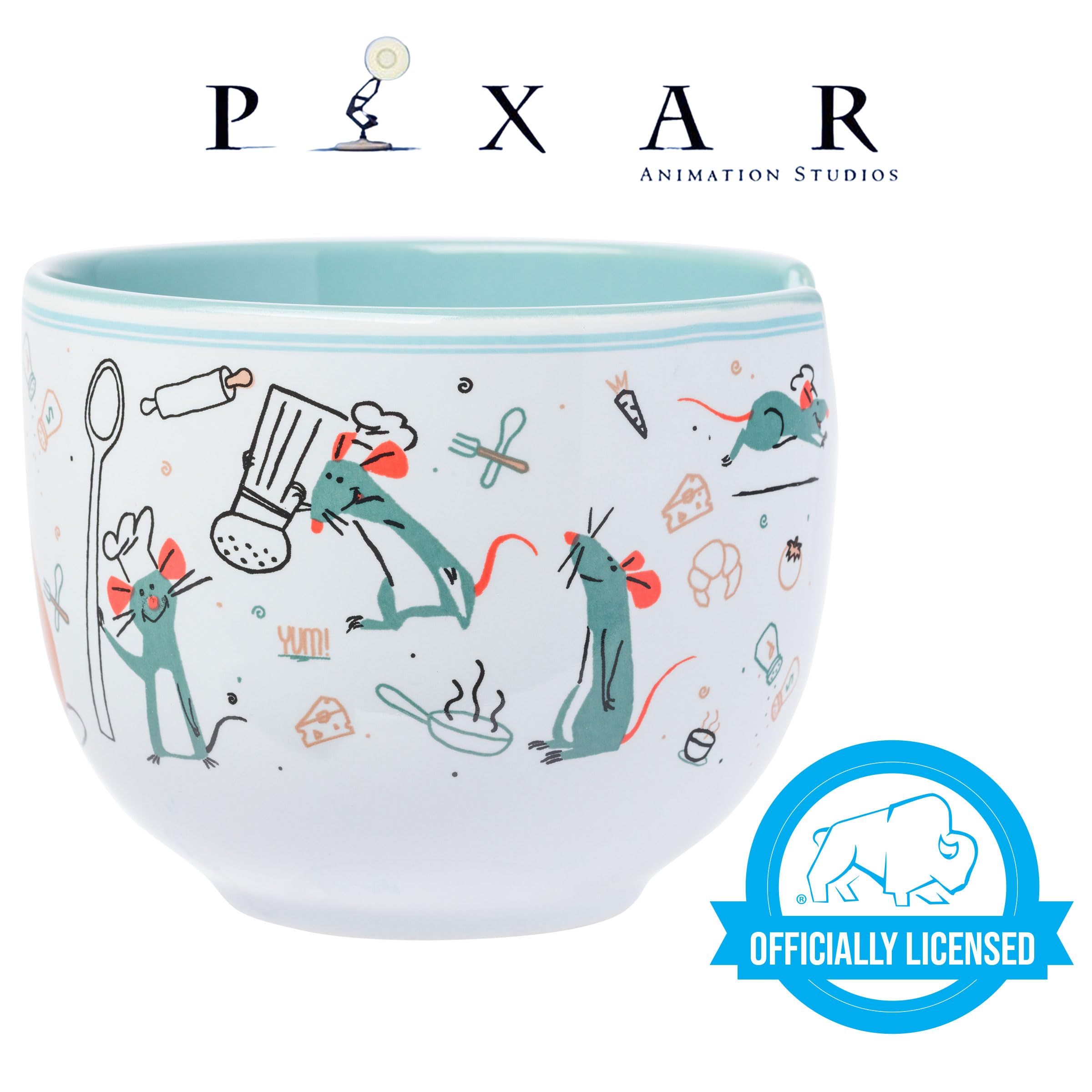 Disney Pixar Ratatouille Remy Ceramic Ramen Noodle Rice Bowl Set with Chopsticks - 20oz Microwave Safe Soup Bowl - Perfect for Asian Cuisine, Home Dining & Gift Giving