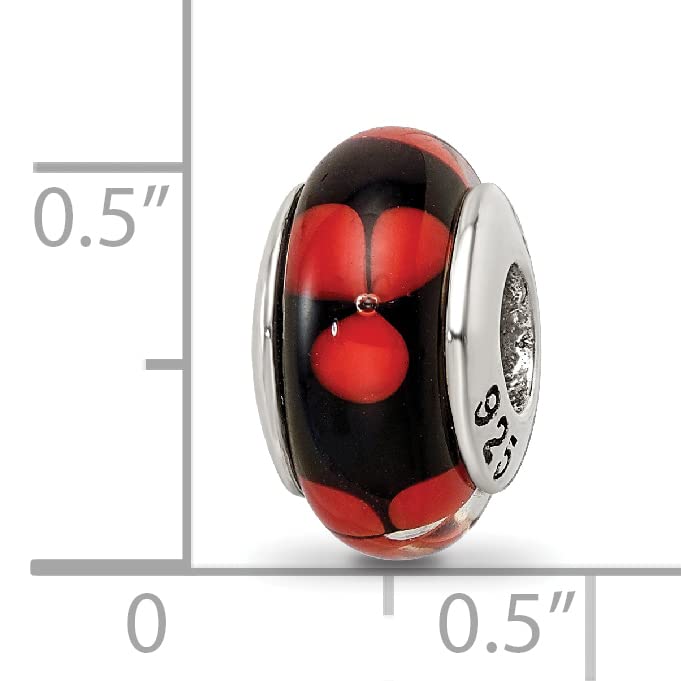 Prerogatives Sterling Silver Red and Black Floral Glass Bead Bracelet - Elegant Handmade Jewelry for Women, Perfect for Parties, Weddings & Special Occasions