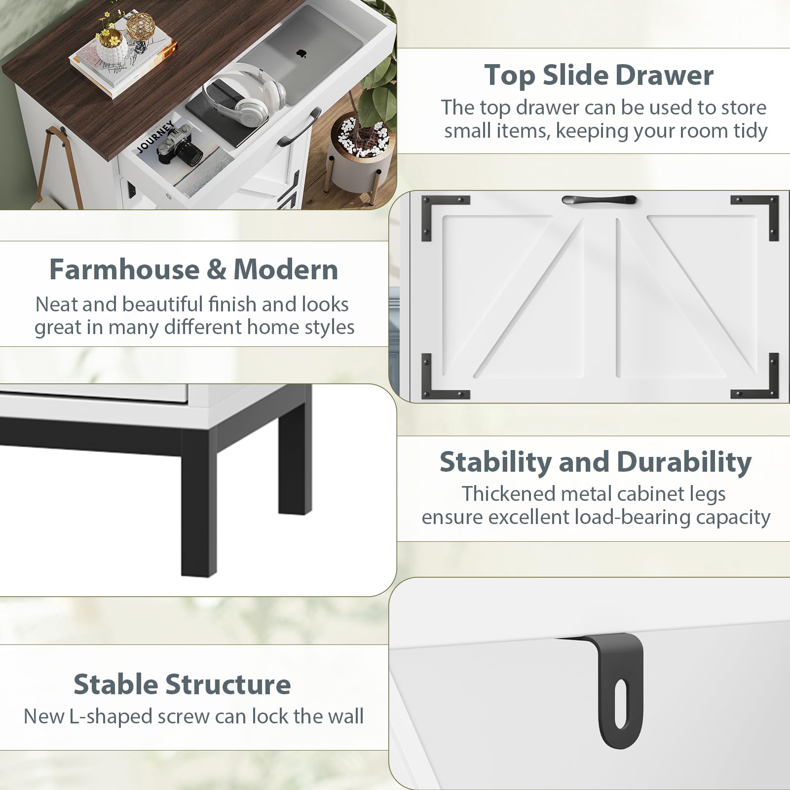 Farmhouse Style White Shoe Cabinet with 2 Flip Drawers - Narrow Entryway Shoe Storage Organizer for Hallway, Foyer & Door Entry - Free Standing Hidden Shoe Storage Cabinet (Perfect for Small Spaces & Apartment Living)