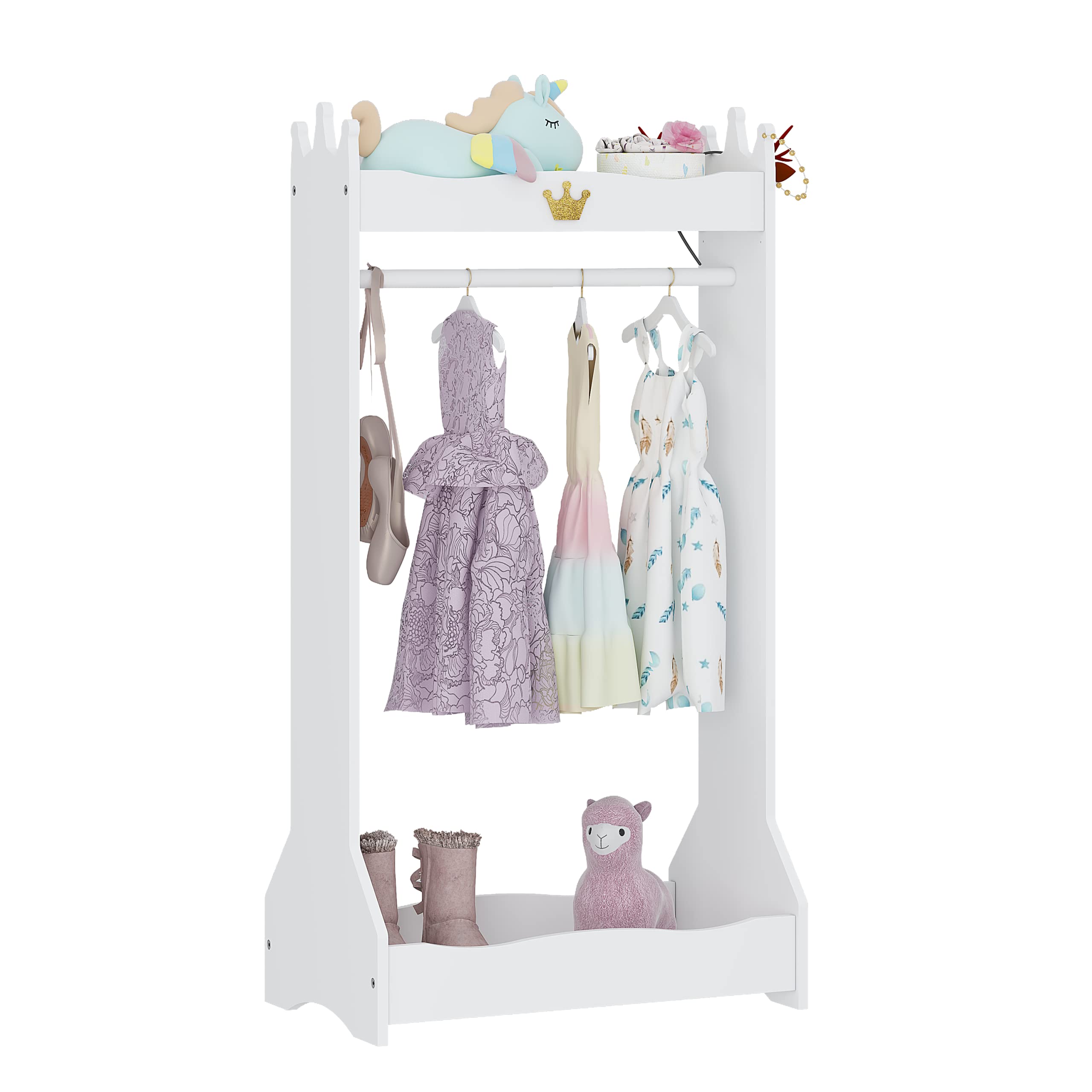 UTEX Kids Dress Up Storage Organizer - Hanging Armoire Closet with Rack for Toddler Costumes (Age 3+) - White | Perfect for Bedroom, Playroom & Daycare Organization