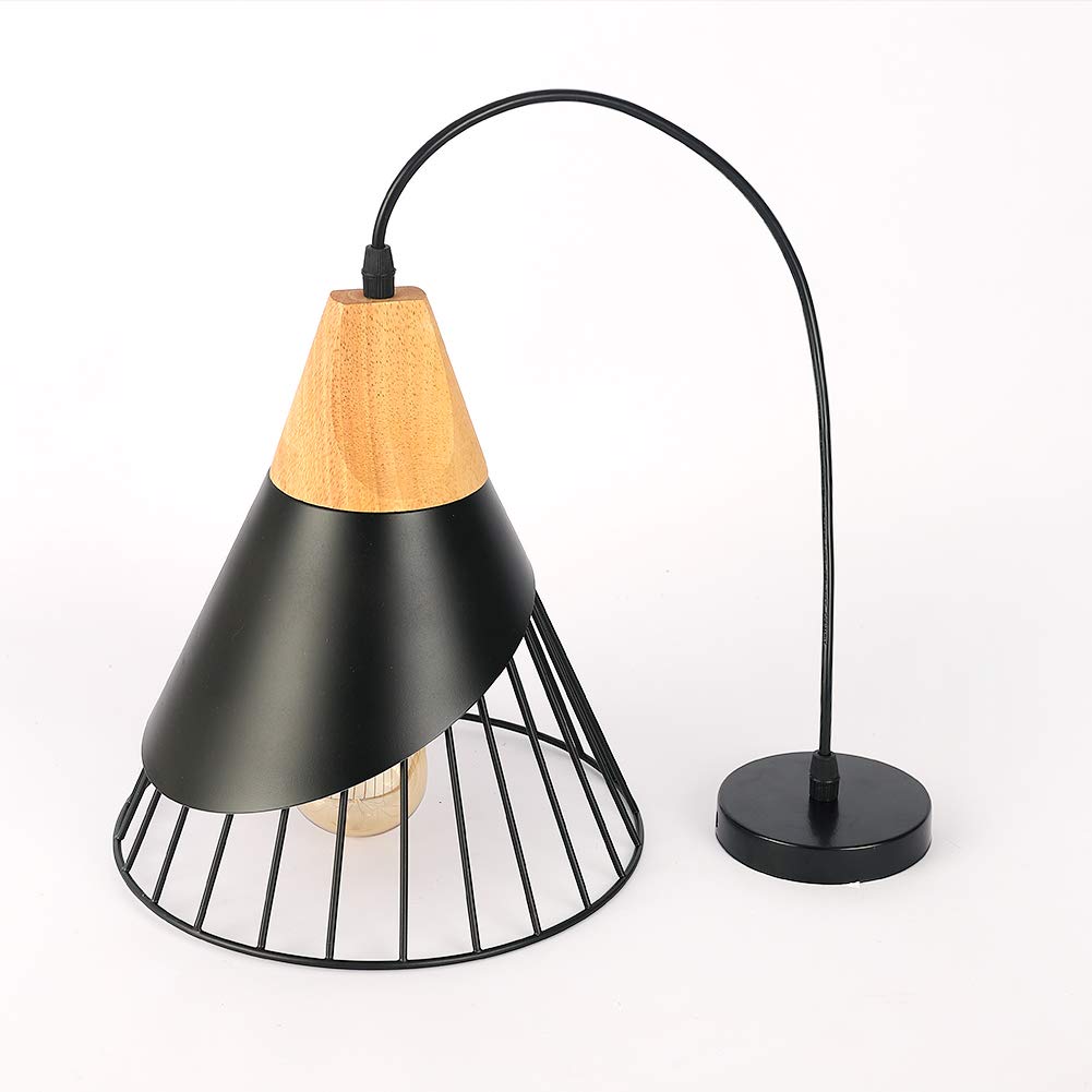 Modern Black Adjustable Wood Pendant Light - Kitchen Island Hanging Fixture for Dining Room, Living Room, Bedroom, Hallway & Bar | Industrial Style Lighting for Home & Commercial Spaces