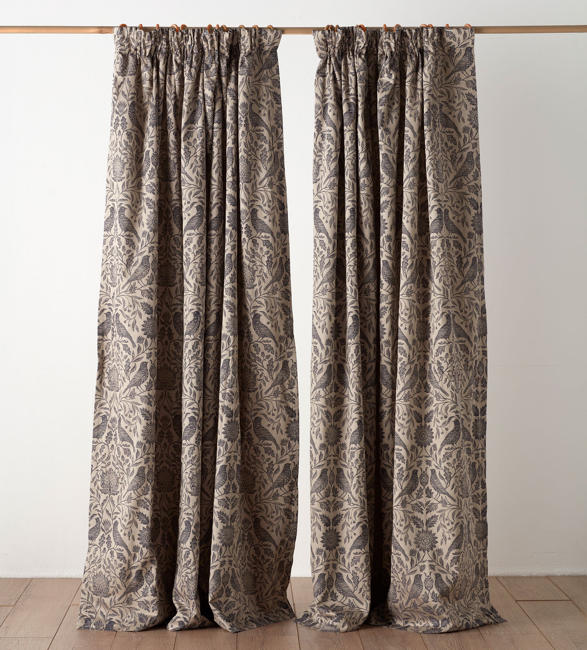Birdie Jacquard 100% Cotton Lined Pencil Pleat Curtains (Pair) - Elegant Window Treatments for Living Room & Bedroom