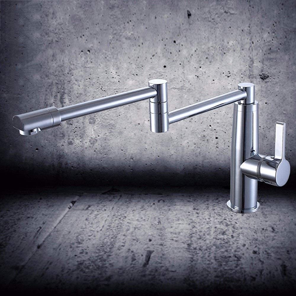 ZXFDM Black Folding Kitchen Faucet - Extendable Rotatable Copper Sink Tap with Single Handle for Cold/Hot Water (Chrome Finish) | Perfect for Small Spaces, RV Kitchens & Compact Wash Basins