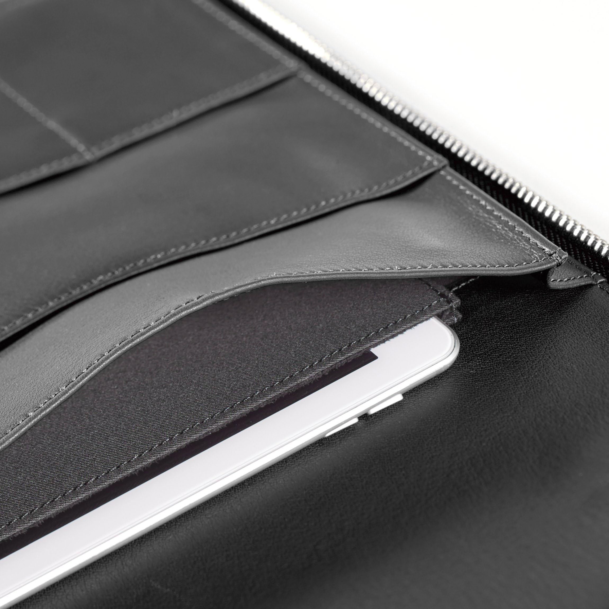 Premium Black Onyx Leather Executive Zippered Portfolio with Tablet Pocket - Ideal for Business Meetings, Travel & Professional Organization