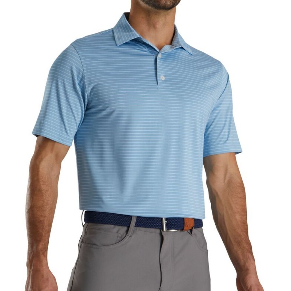 Footjoy Lisle Classic Pencil Stripe Self Collar Polo Shirt for Men - Comfortable Golf & Casual Wear - Perfect for Golf Tournaments, Office & Weekend Outings