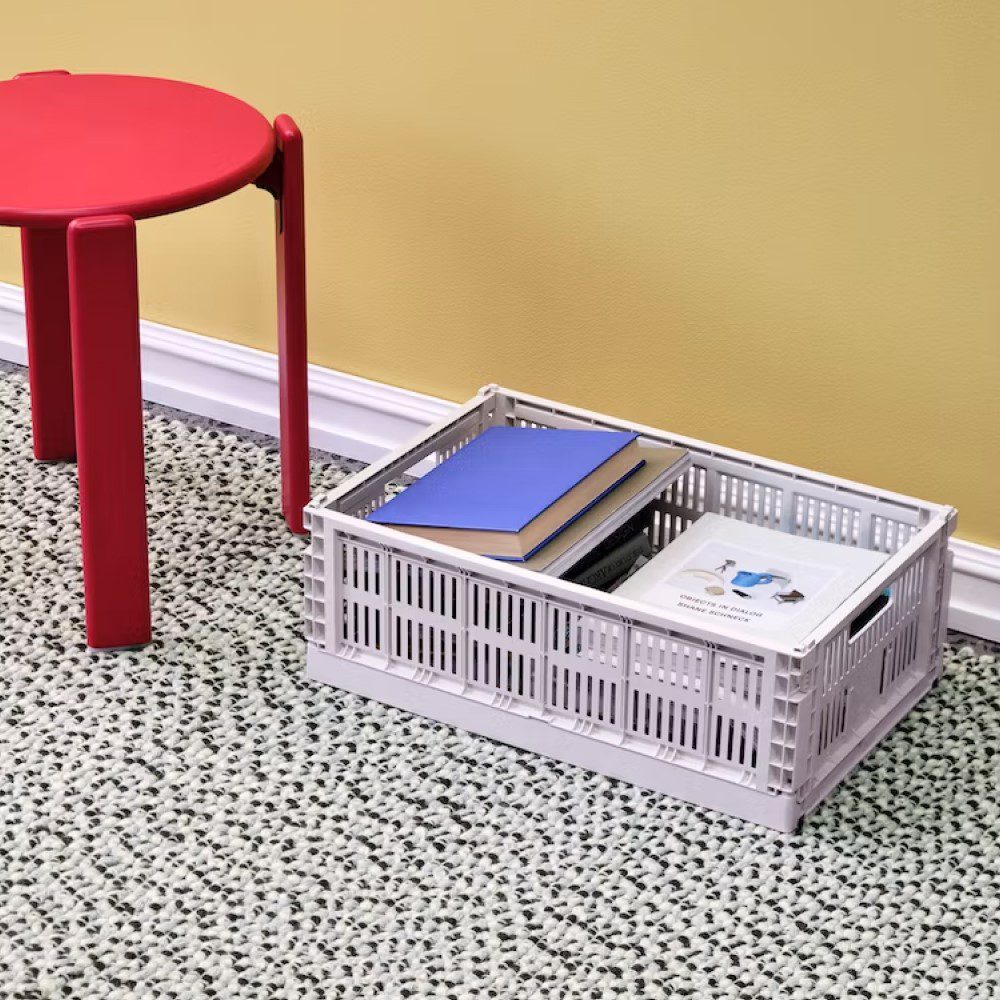 HAY Colour Storage Crate V2 - Medium Size Lavender Plastic Organizer Bin for Home, Office, Kids Room & Closet Organization