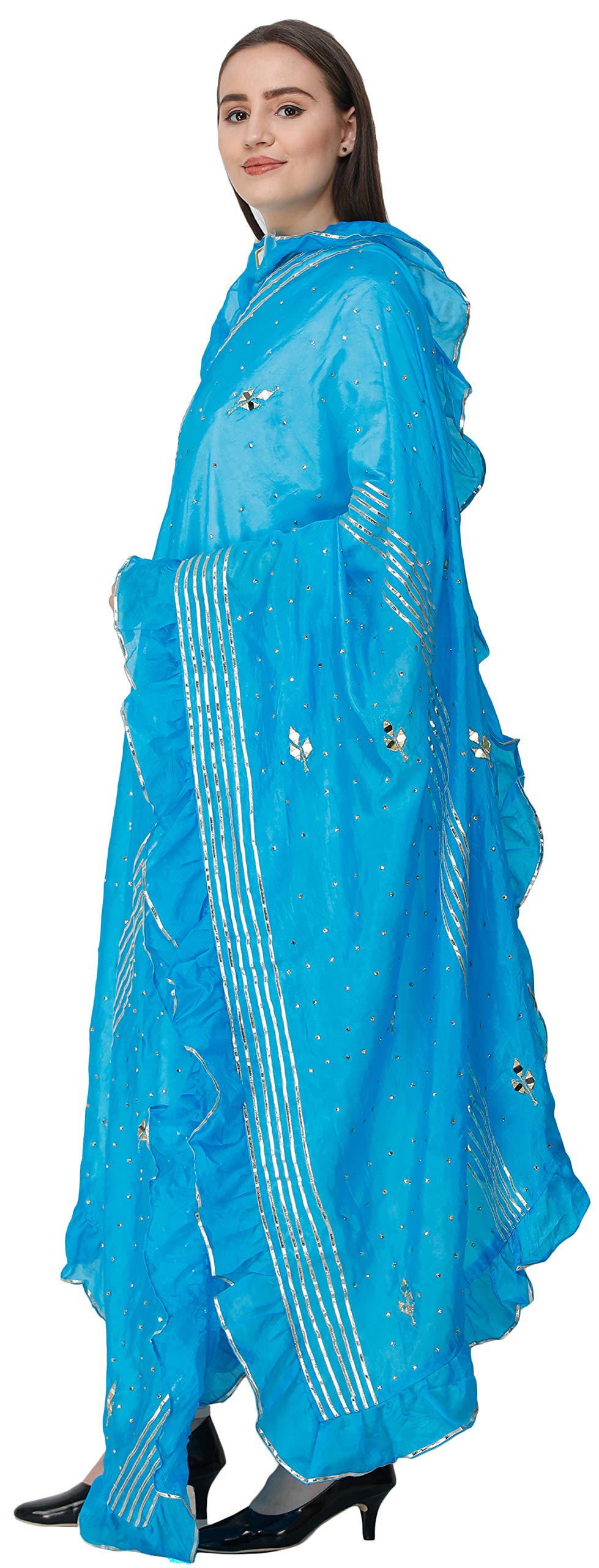 Elegant Amritsar Dupatta with Gota Patches & Frill Border - Premium Art Silk Scarf for Women - Perfect for Weddings, Parties & Ethnic Fashion