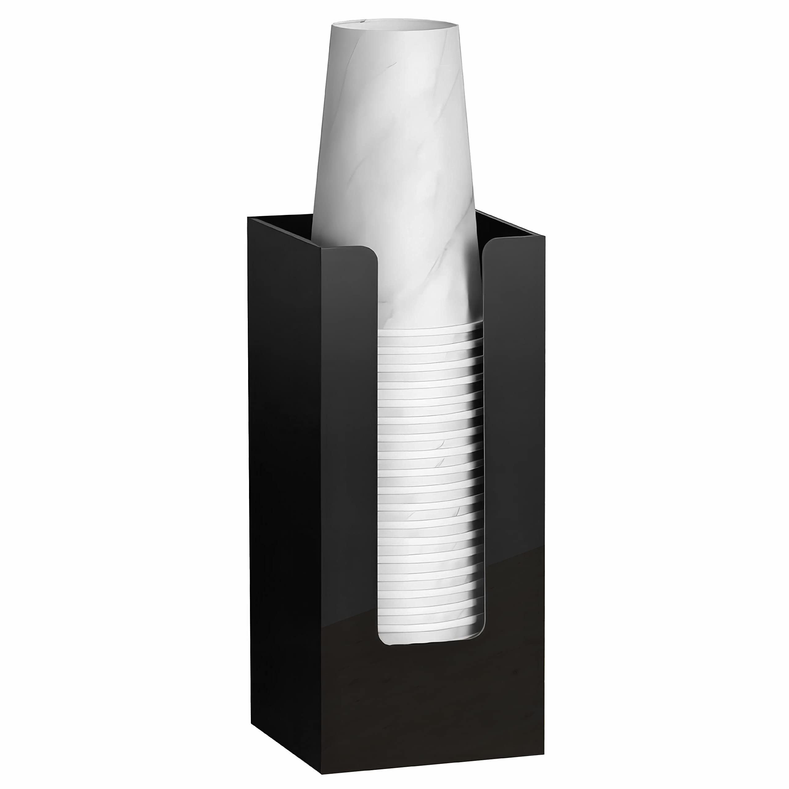 MYITYARD Acrylic Coffee Cup Dispenser - Organizer for 5-16 oz Disposable Paper & Plastic Cups with Lids - Black Countertop Cup Holder for Office, Coffee Shop & Home Use