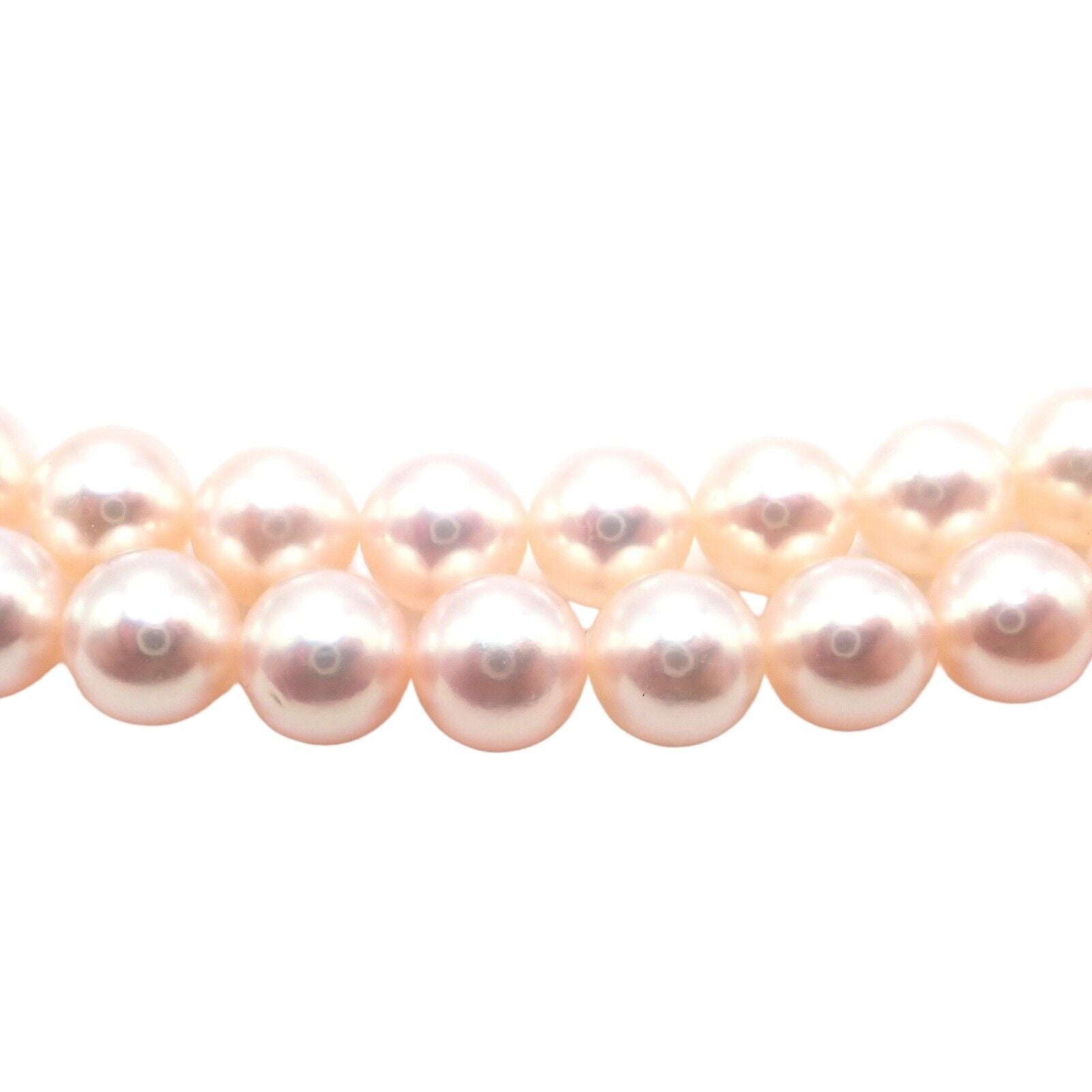 Authentic Mikimoto 18k Yellow Gold Diamond Double Strand 8mm Pearl Necklace - Elegant Jewelry for Weddings, Anniversaries & Special Occasions