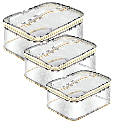 3-Pack Clear Travel Toiletry Bags for Women & Men - Multipurpose Cosmetic Organizer, Makeup Pouch, Shaving Kit (22x16x10cm) - Perfect for Airplane Carry-On, Gym, Camping & Business Trips