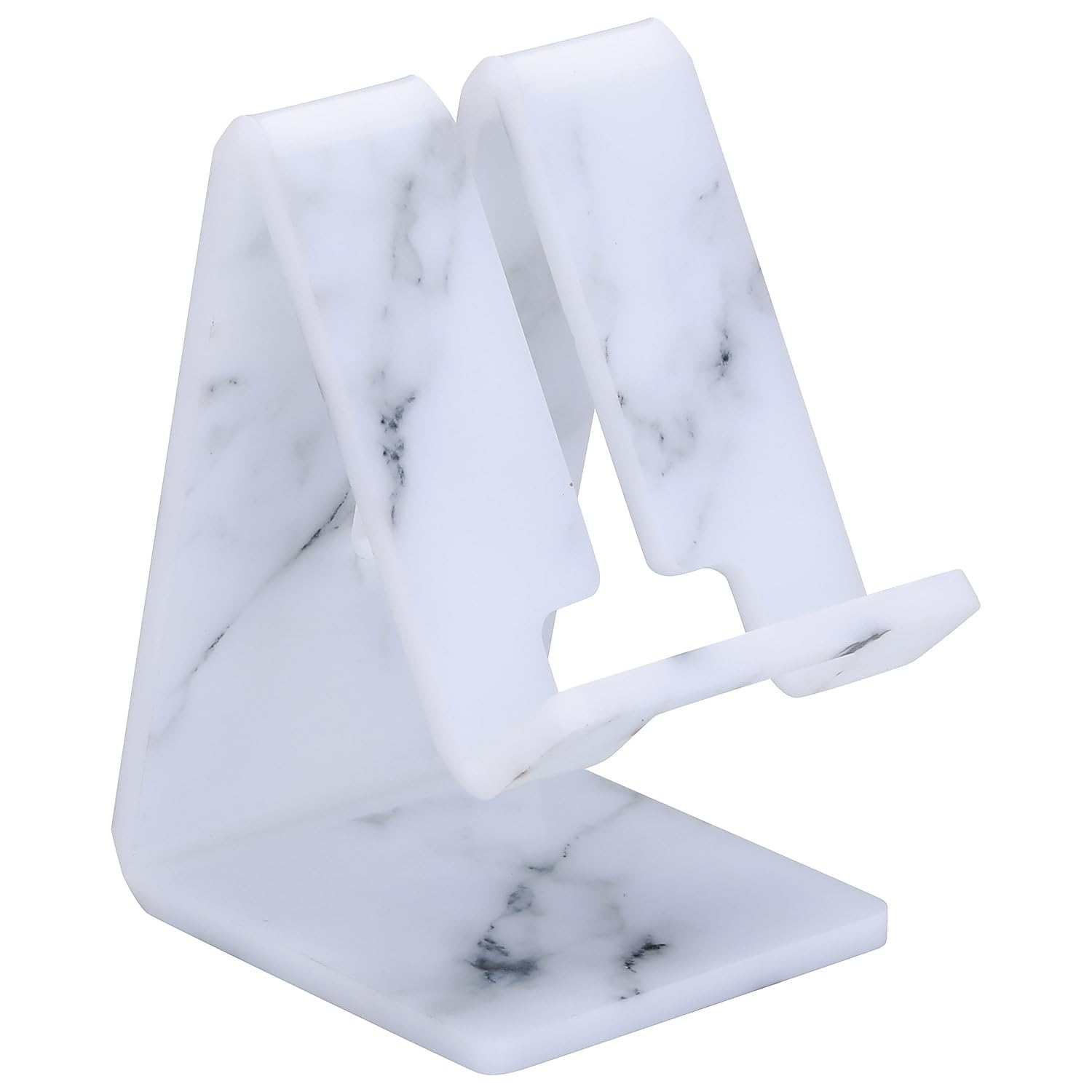 Ellie Rose Acrylic Phone Stand & Tablet Holder - Adjustable Desktop Dock Cradle for iPhone, Samsung, iPad - White Marble Design - Perfect for Home Office, Bedside, Kitchen & Video Calls