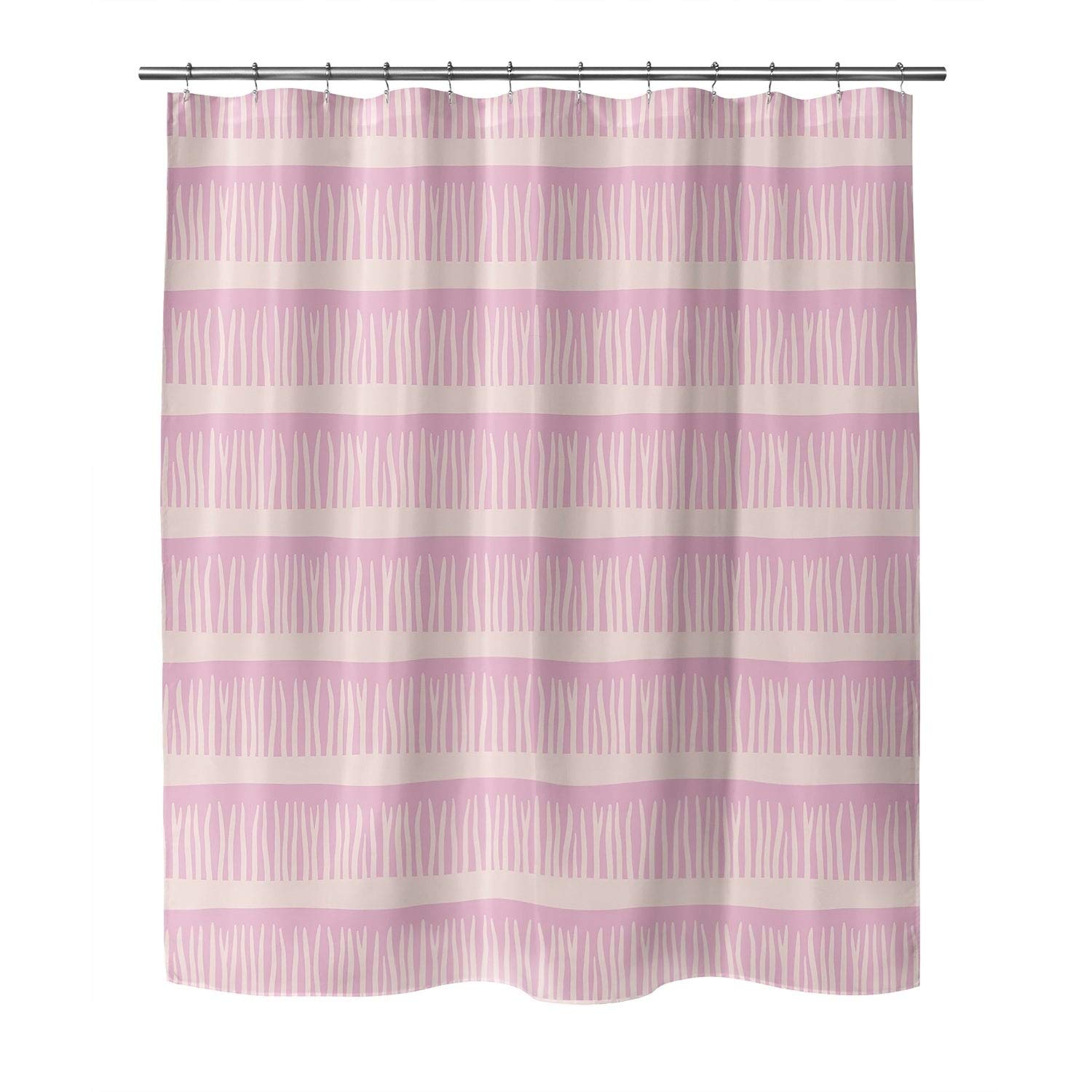 Pink Geometric Modern Contemporary Polyester Shower Curtain with Grass Blades Design - Waterproof Bathroom Decor for Aesthetic & Stylish Home