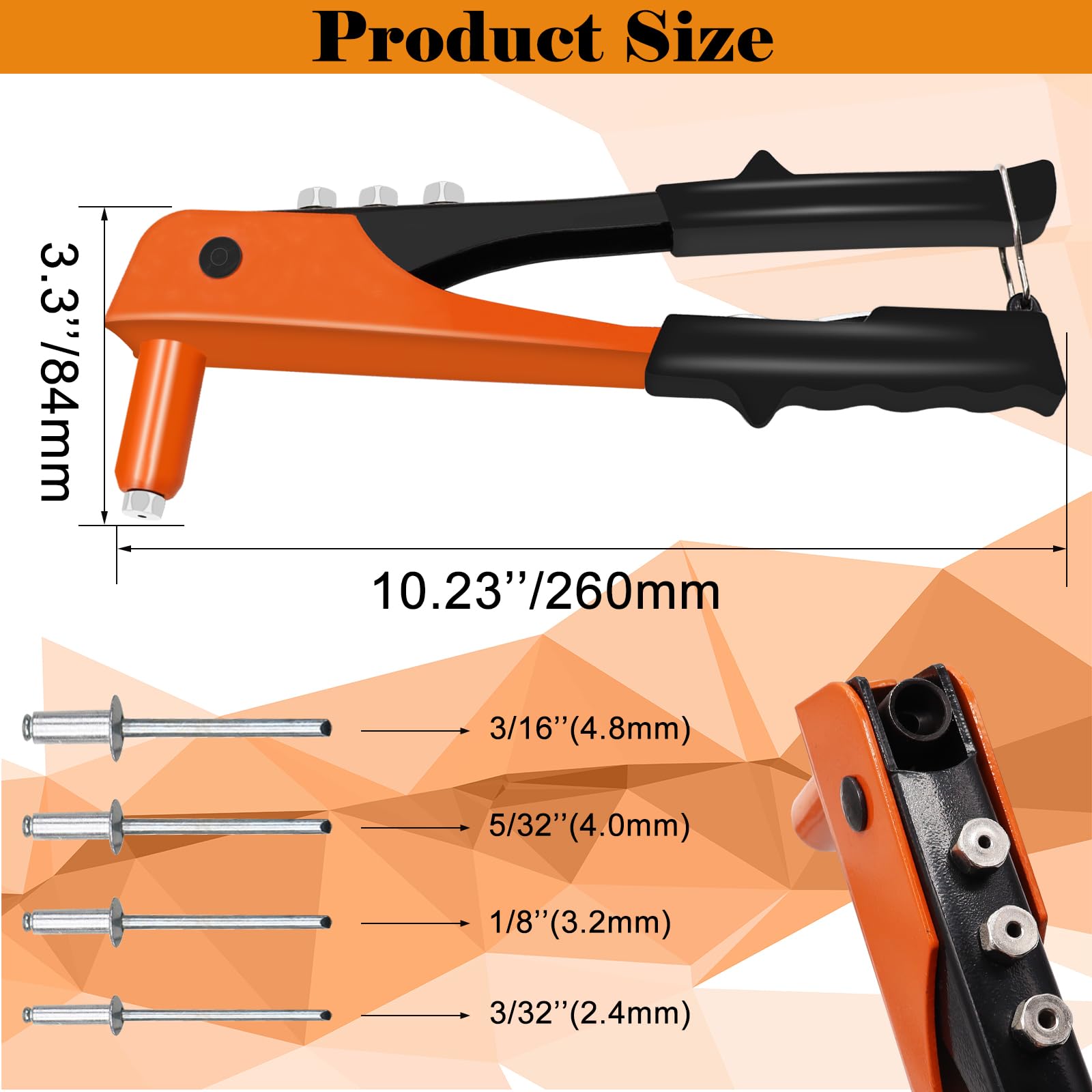 Heavy Duty Riveter Kit with 500PCS 14 Sizes Aluminum Blind Rivets - Professional Pop Rivet Gun & Black Pop Rivets Assortment for DIY, Automotive Repairs, Furniture Making - Perfect for Home Improvement & Metalworking Projects