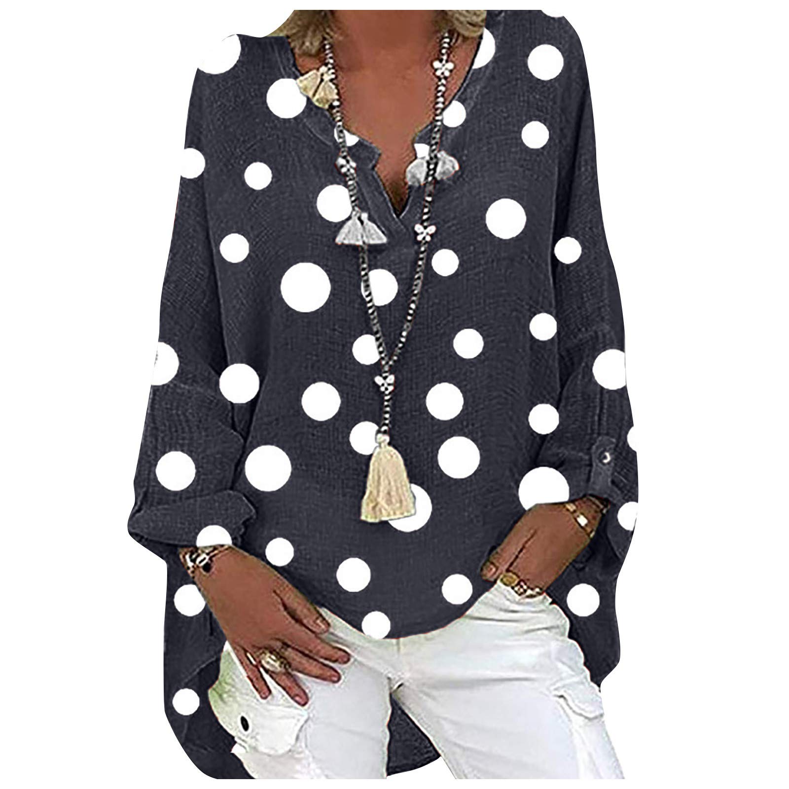 Women's Floral Printed Tunic Tops - Long Roll Sleeve V-Neck Blouses for Casual & Dressy Occasions | Perfect for Office Wear, Date Nights & Spring Outfits