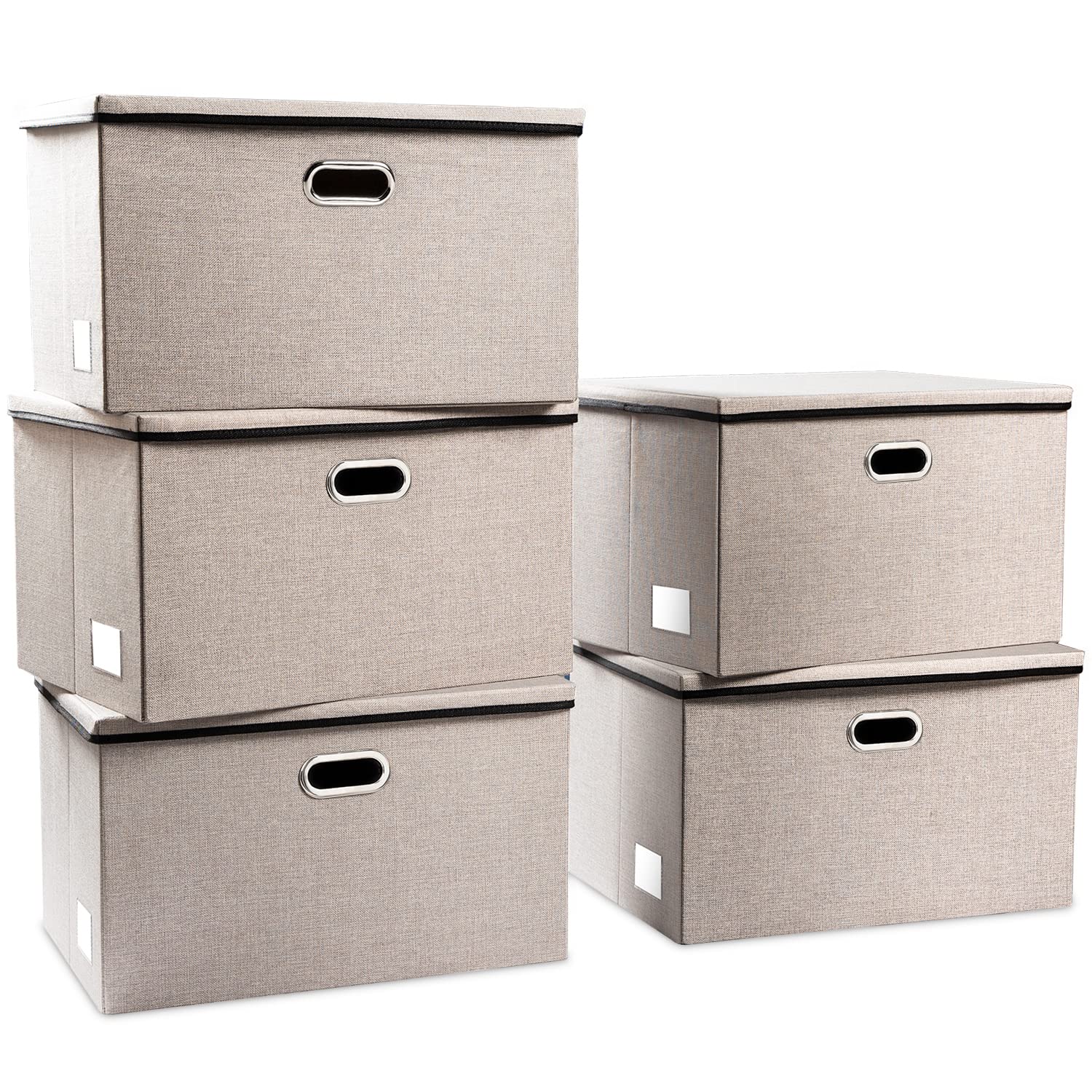 PRANDOM 5-Pack Extra Large Collapsible Storage Bins with Lids - Foldable Fabric Organizer Baskets for Bedroom, Closet, Office & Nursery (22.8x15.75x13.8 Inches) | Space-Saving Home Organization Solution for Toys, Blankets & Seasonal Items