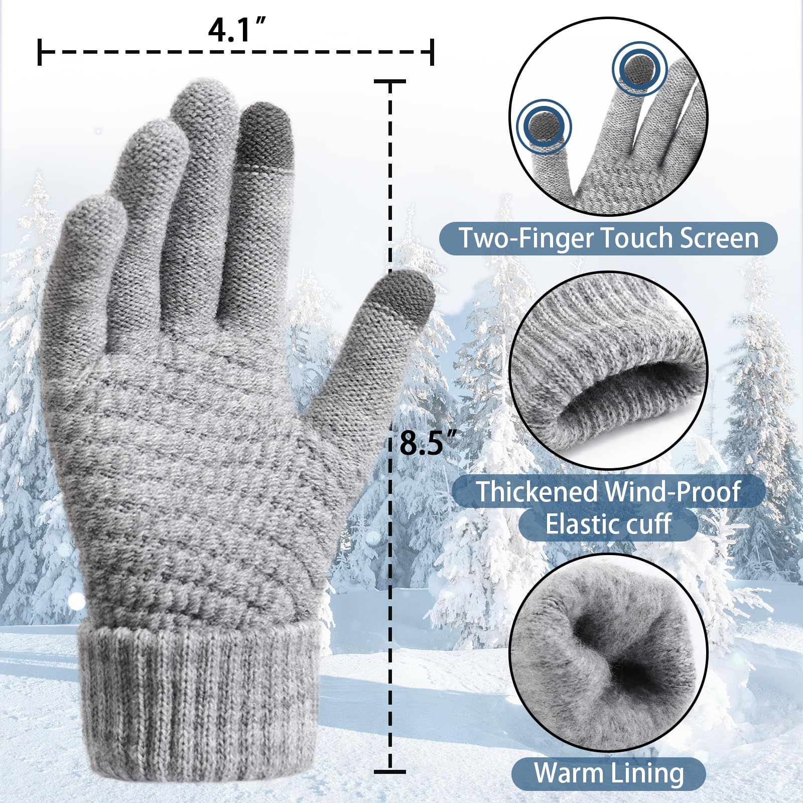 Premillow Women's Winter Touchscreen Gloves - Warm Knit Gloves with Elastic Cuff for Cold Weather - Perfect for Driving, Skiing & Outdoor Activities
