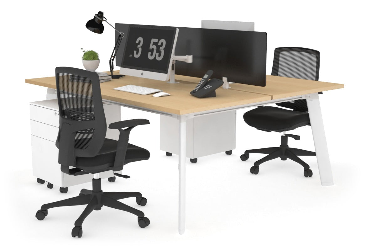 2 Person Workstation with White Frame - 1200L x 800W Switch Desk with Cable Management for Home Office & Coworking Spaces