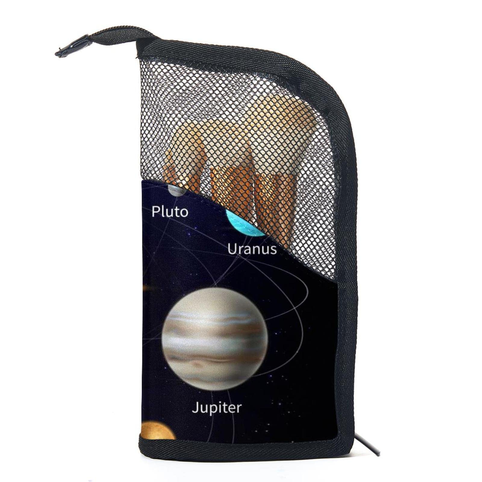 12-Piece Makeup Brush Organizer Bag with Solar System Design - Portable Cosmetic Brush Holder Case for Travel & Home Storage - Includes Planet Names for Educational Fun