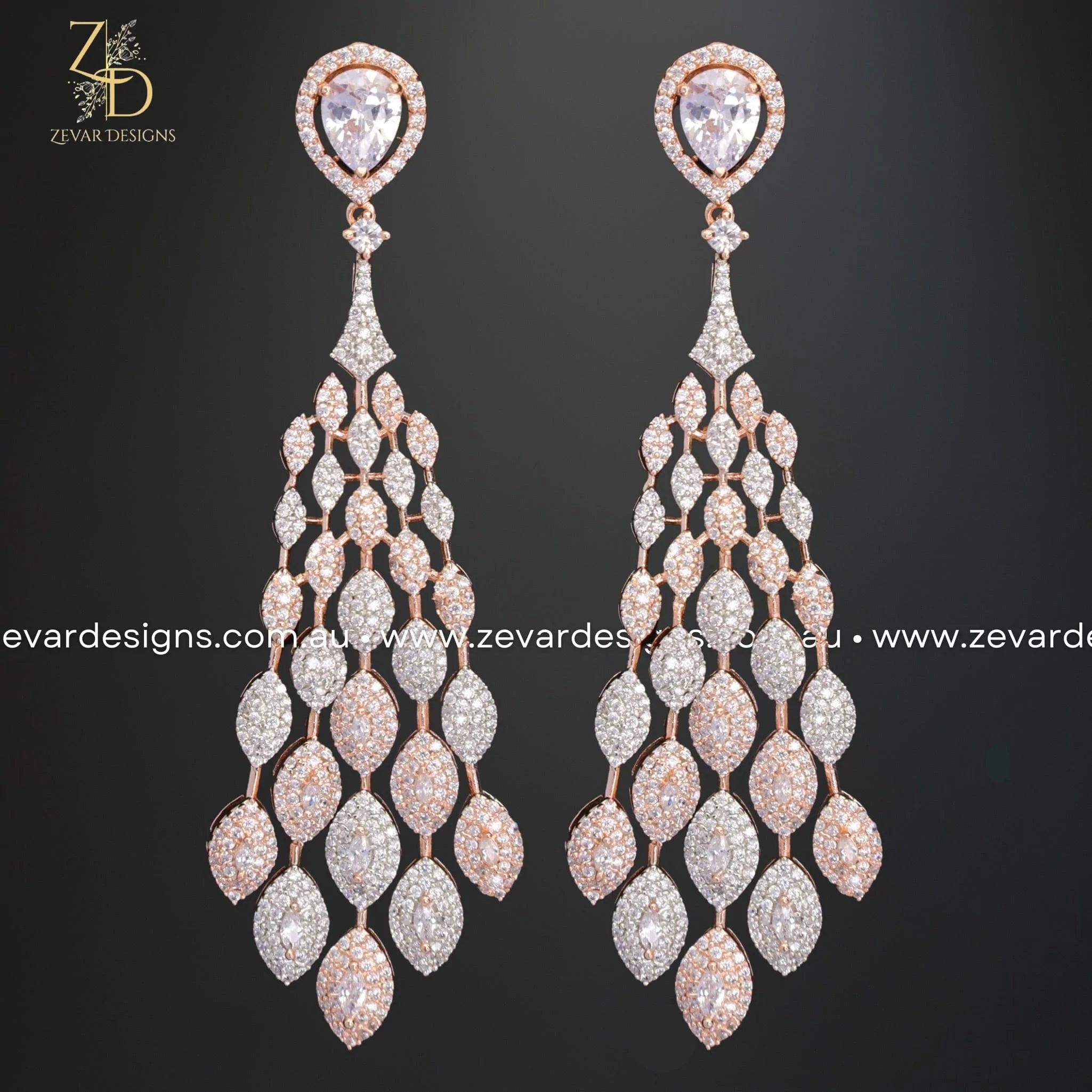 Zircon Rose Gold Earrings for Women - Elegant Dangle Hoop Earrings for Party, Wedding & Everyday Wear