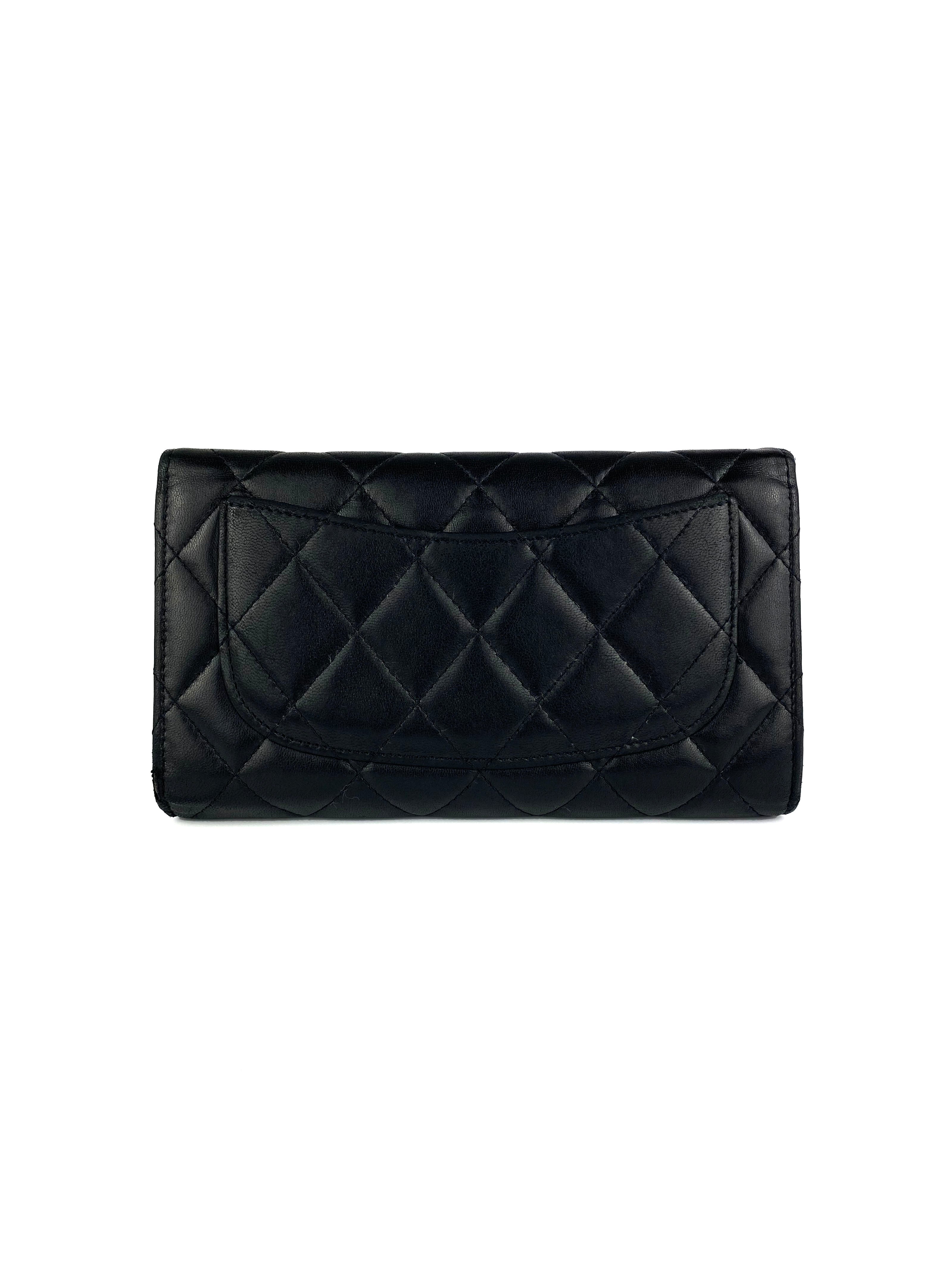 Chanel Black Classic Flap Wallet - Genuine Leather Luxury Women's Wallet for Everyday Use & Special Occasions