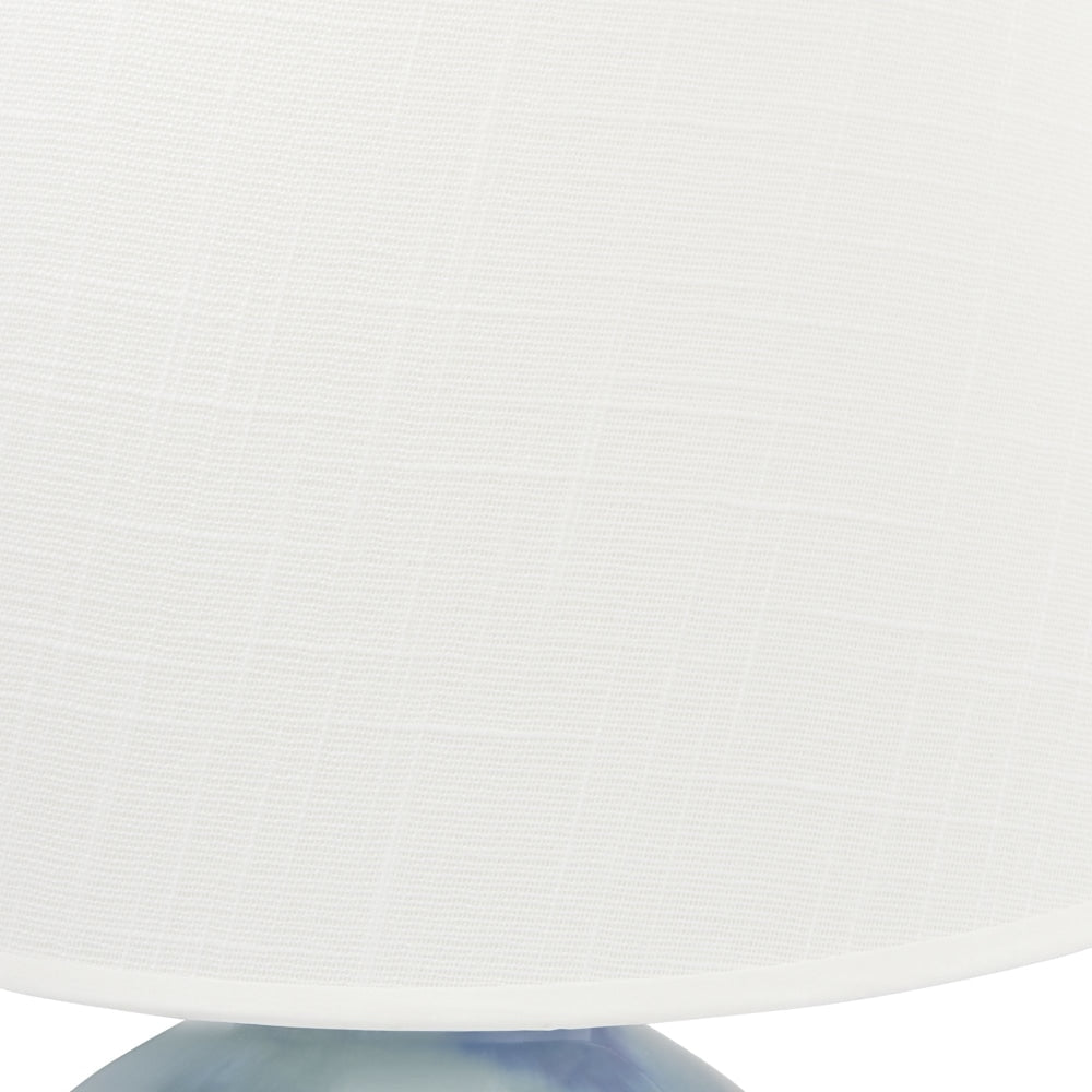 Chester Ceramic Table Desk Lamp with Blue/White Base & White Linen Shade - Perfect for Home Office, Bedroom Nightstand, and Living Room Decor