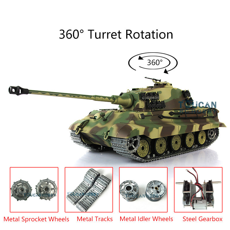 1/16 Henglong German King Tiger RC Tank - 7.0 Upgraded Version with 360° Rotating Turret, Metal Tracks & BB Shooting | Remote Control Military Vehicle for Adults & Collectors | Battle Simulation & Display Model