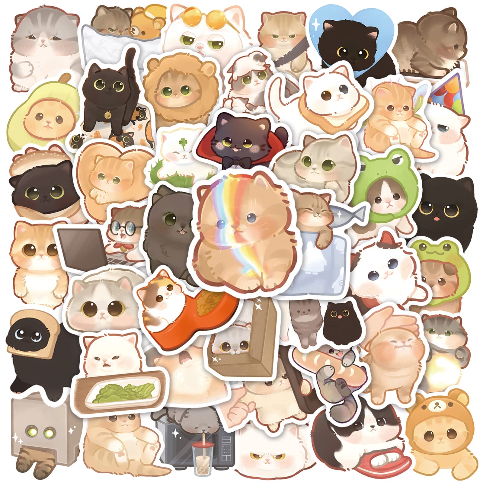 50 Pcs Cute Cartoon Cat Stickers - Waterproof Vinyl Kitty Decals for Water Bottles, Skateboards, Laptops & DIY Crafts - Fun Graffiti Art Stickers for Kids & Teens