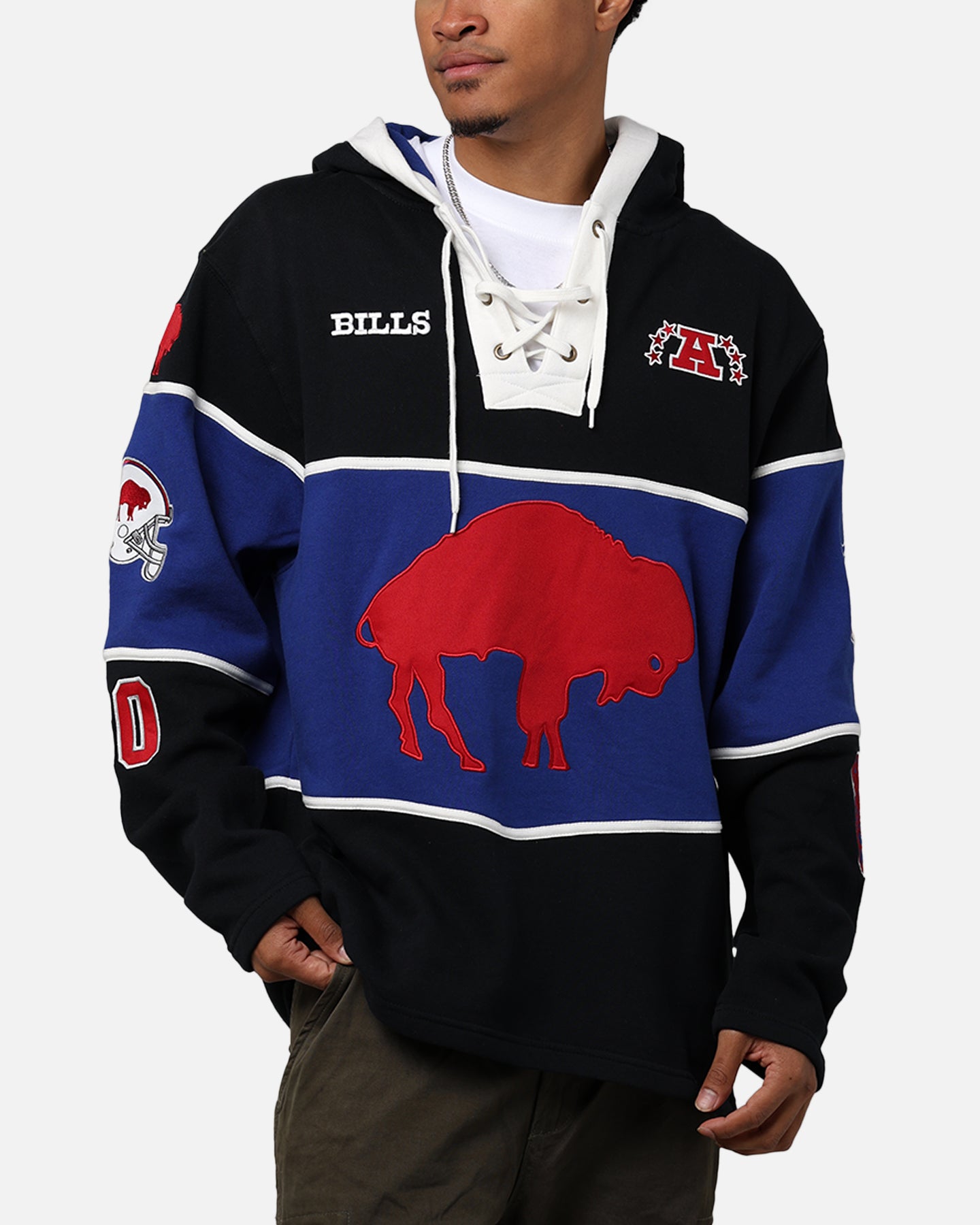 47 Brand Buffalo Bills NFL Legacy Lacer Hoodie - Jet Black - Official Licensed NFL Apparel for Men - Perfect for Game Day, Tailgating & Casual Wear